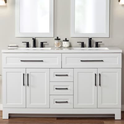 Style Selections Cauley 60-in True White Double Sink Bathroom Vanity (White Cultured Marble Top NOT included, see photos)