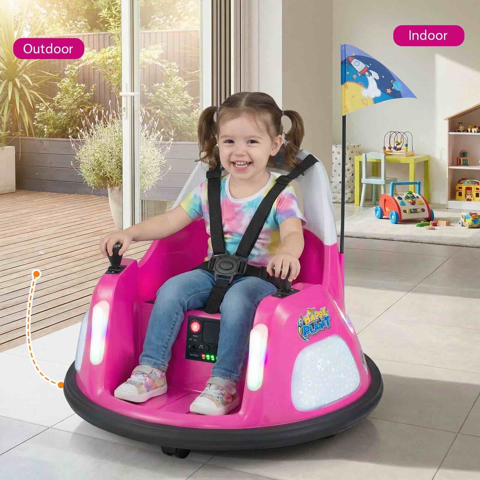 Costway 12V Kids Bumper Car,360° Spin & Remote.Battery-Powered,for 1.5-6 ages.Pink