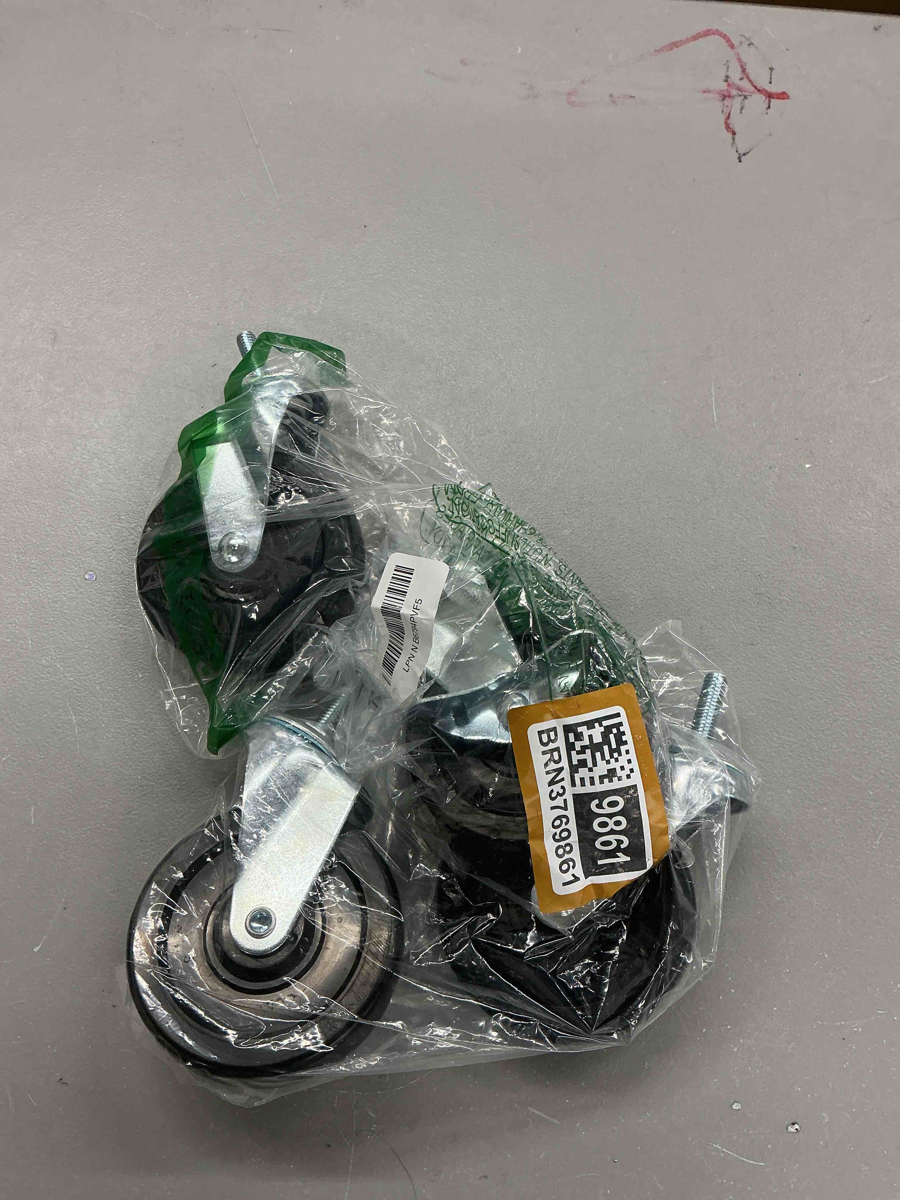 Condition photo showing New/Like New for 4 inch 3/8-16x1 threaded stem caster wheels with brake, set of 4 heavy duty locking wheel, tpr soft quiet swivel casters for cart, furniture and shelving