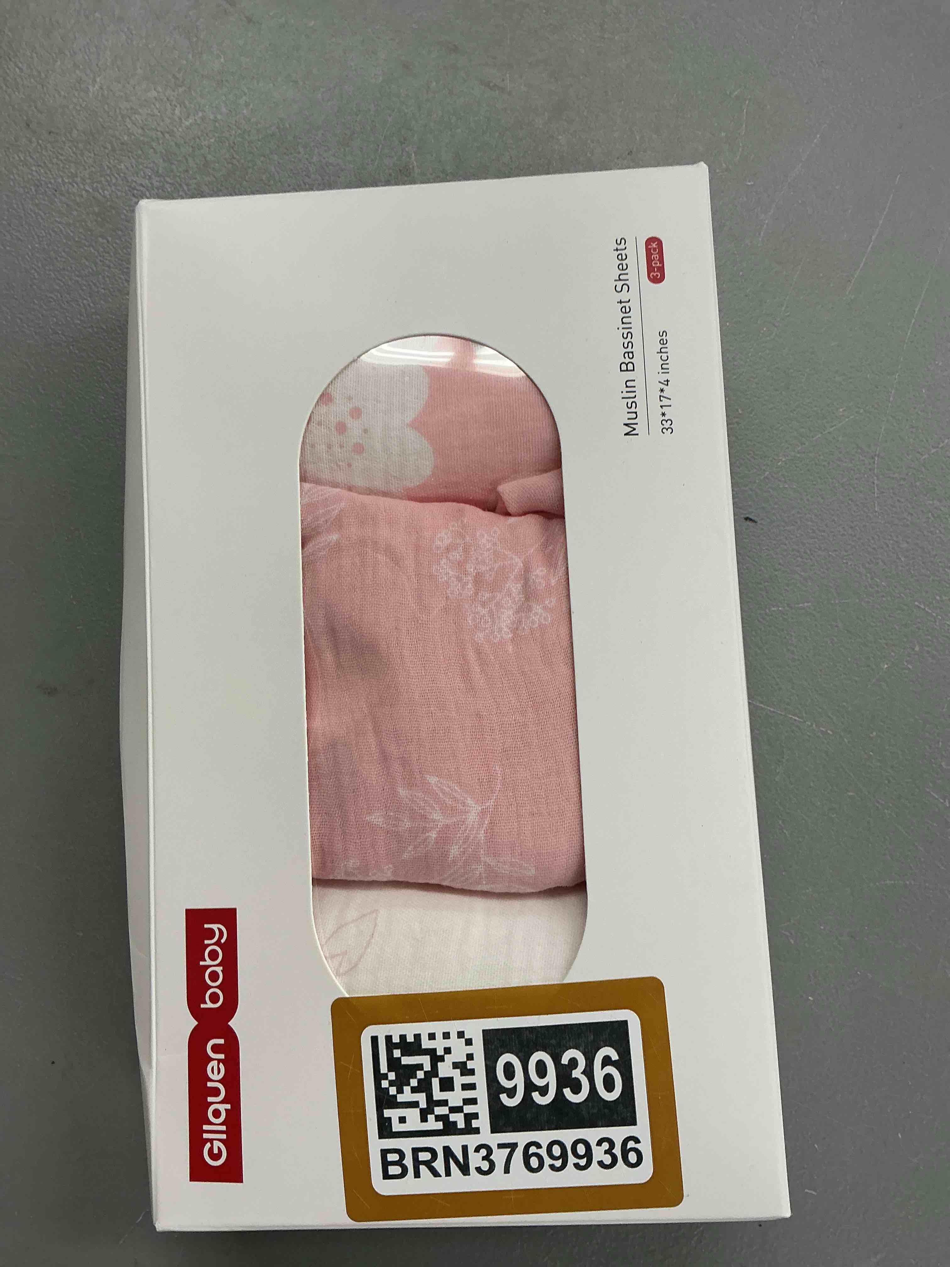 Condition photo showing New/Like New for gllquen baby muslin bassinet sheets 3 pack, breathable elastic cozy fitted cotton bassinet mattress sheet for baby boy girls, fit for hourglass oval rectangular cradle pad sheets 33"x17" (pink) pink bassinet sheets-33"×17"