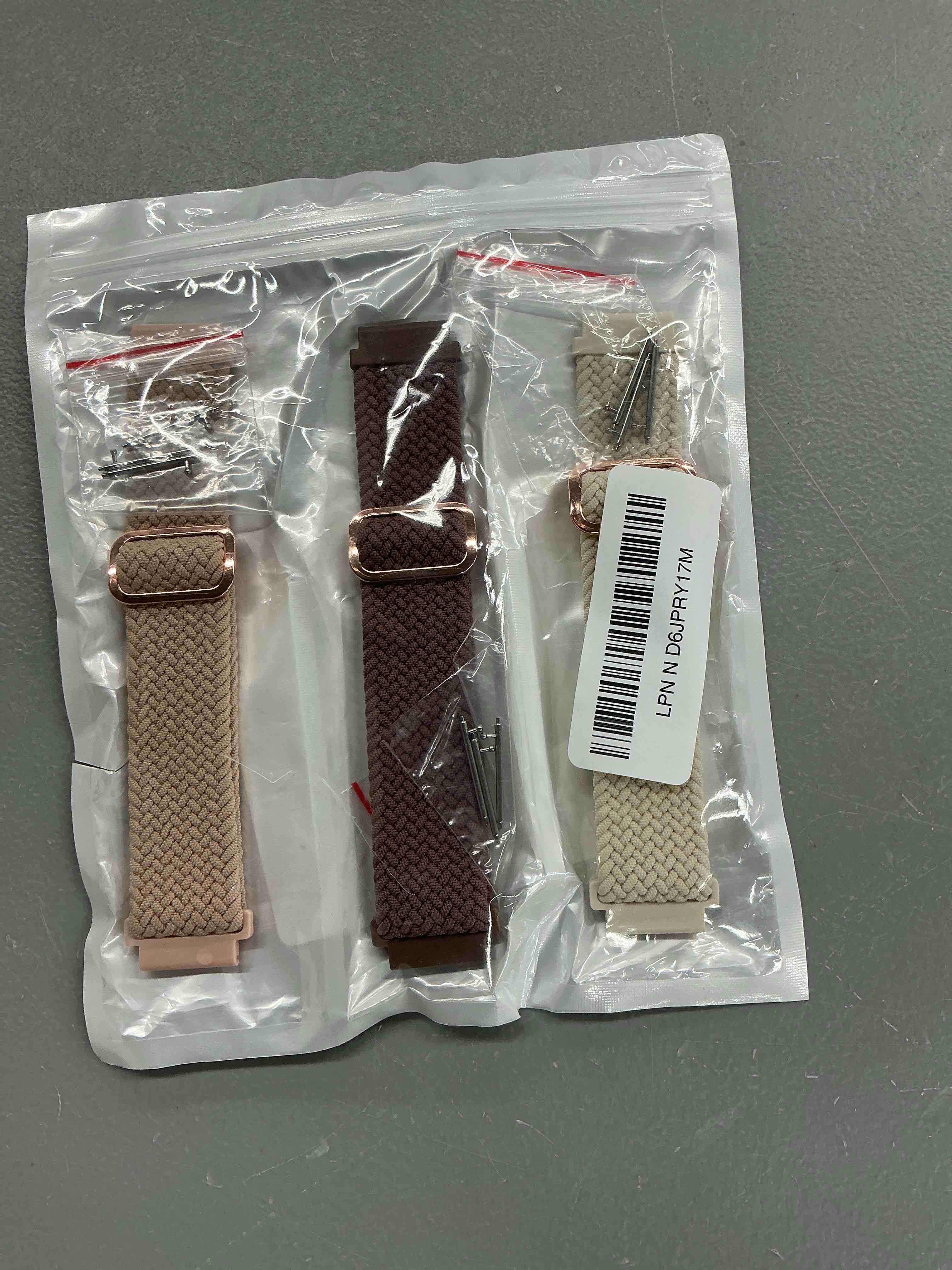 Condition photo showing New/Like New for snblk 3 pack 18mm 20mm 22mm braided watch band compatible with garmin vivoactive 5 watch bands/vivoactive 6/3/4s, quick release adjustable elastic nylon loop strap for venu 3s/2s/venu 3/2 women men smoky purple+pink+starlight 20mm