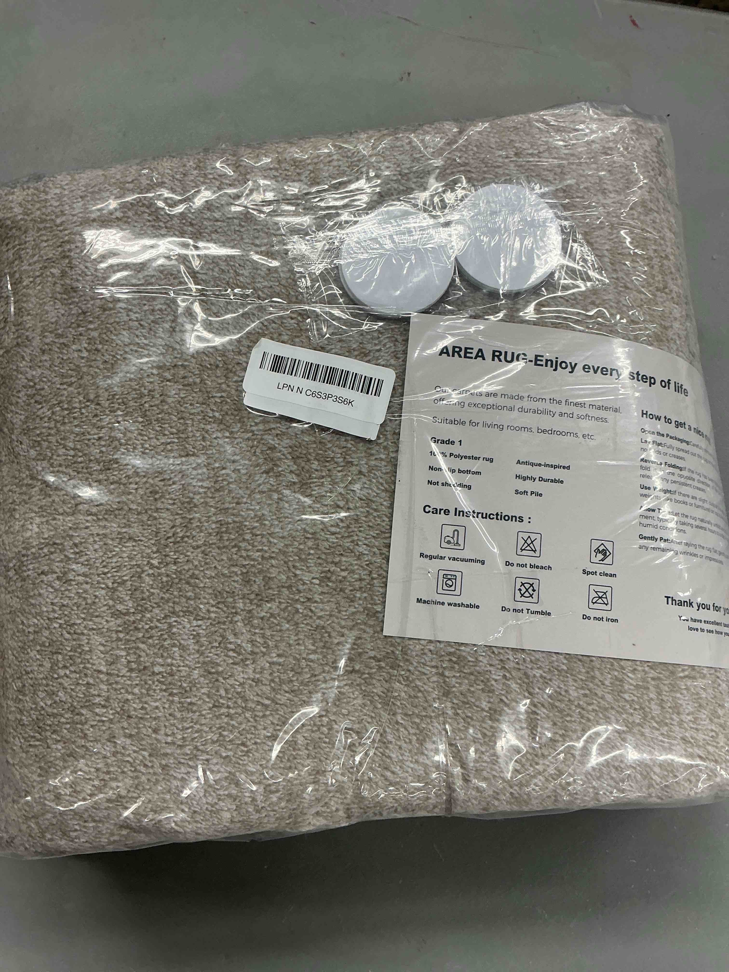 Condition photo showing New/Like New for finre?c low pile 5x7 area rugs for bedroom living room, thin rug solid color, non-slip carpet indoor for home decor (greige/white) greige/white 5' x 7' (rectangular)