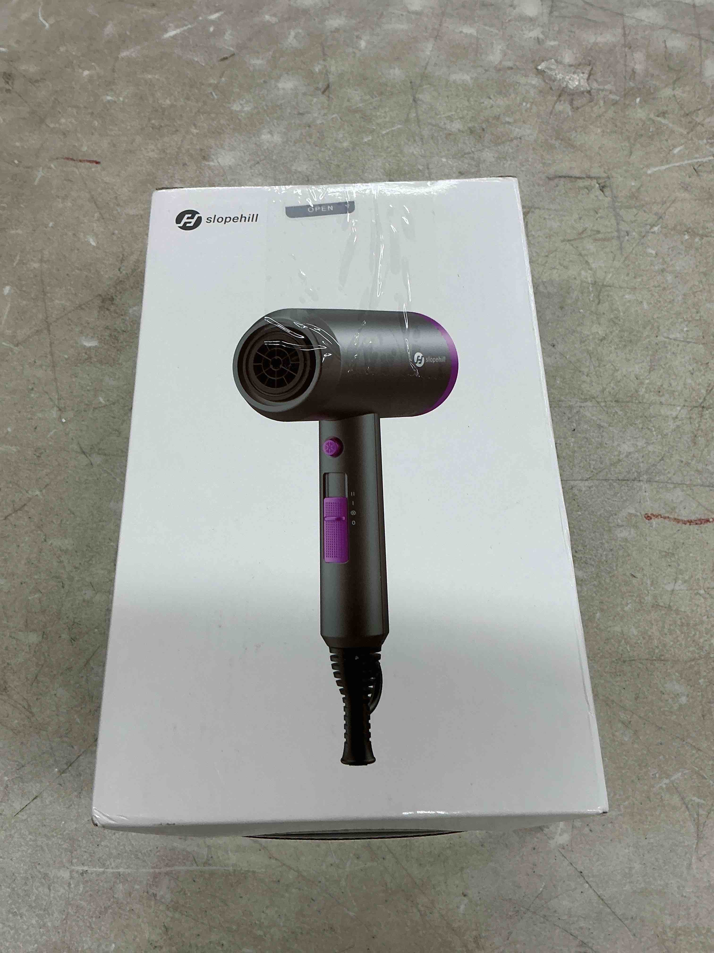 Condition photo showing Good Condition for slopehill professional ionic hair dryer, powerful 1800w fast drying low noise blow dryer with 2 concentrator nozzle 1 diffuser attachments for home salon travel (lavender)