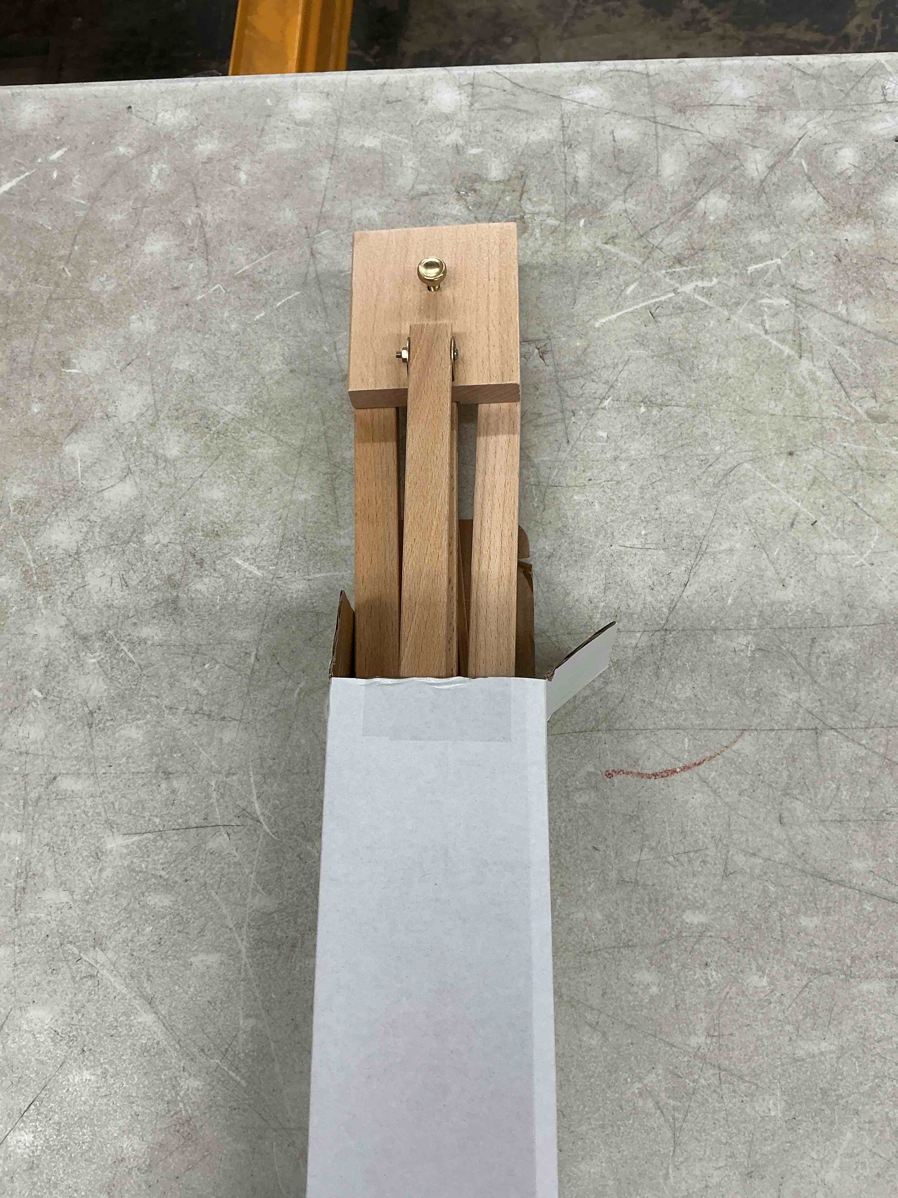 Condition photo showing Good Condition for falling in art beechwood 25" tabletop easel display stand for painting - holding canvas up to 22 1/2 inches high, a-frame artist tripod with rubber feet, portable photo and sign holder 1 pack