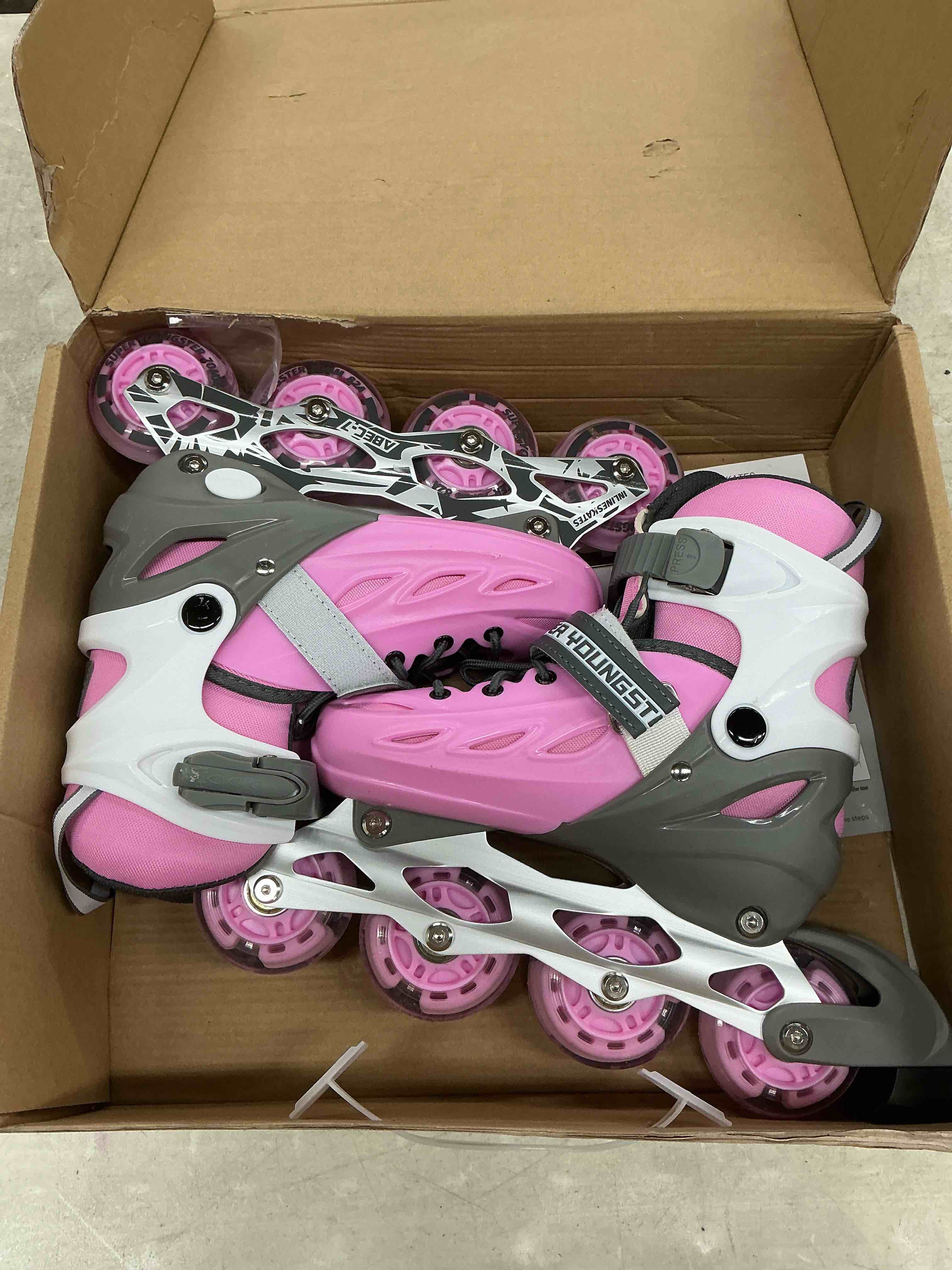 Condition photo showing Good Condition for adjustable inline skates for boys girls ages 4-12 with light up wheels, roller skates blades for youth kids indoor & outdoor beginners pink medium-big kid (1-4 us)