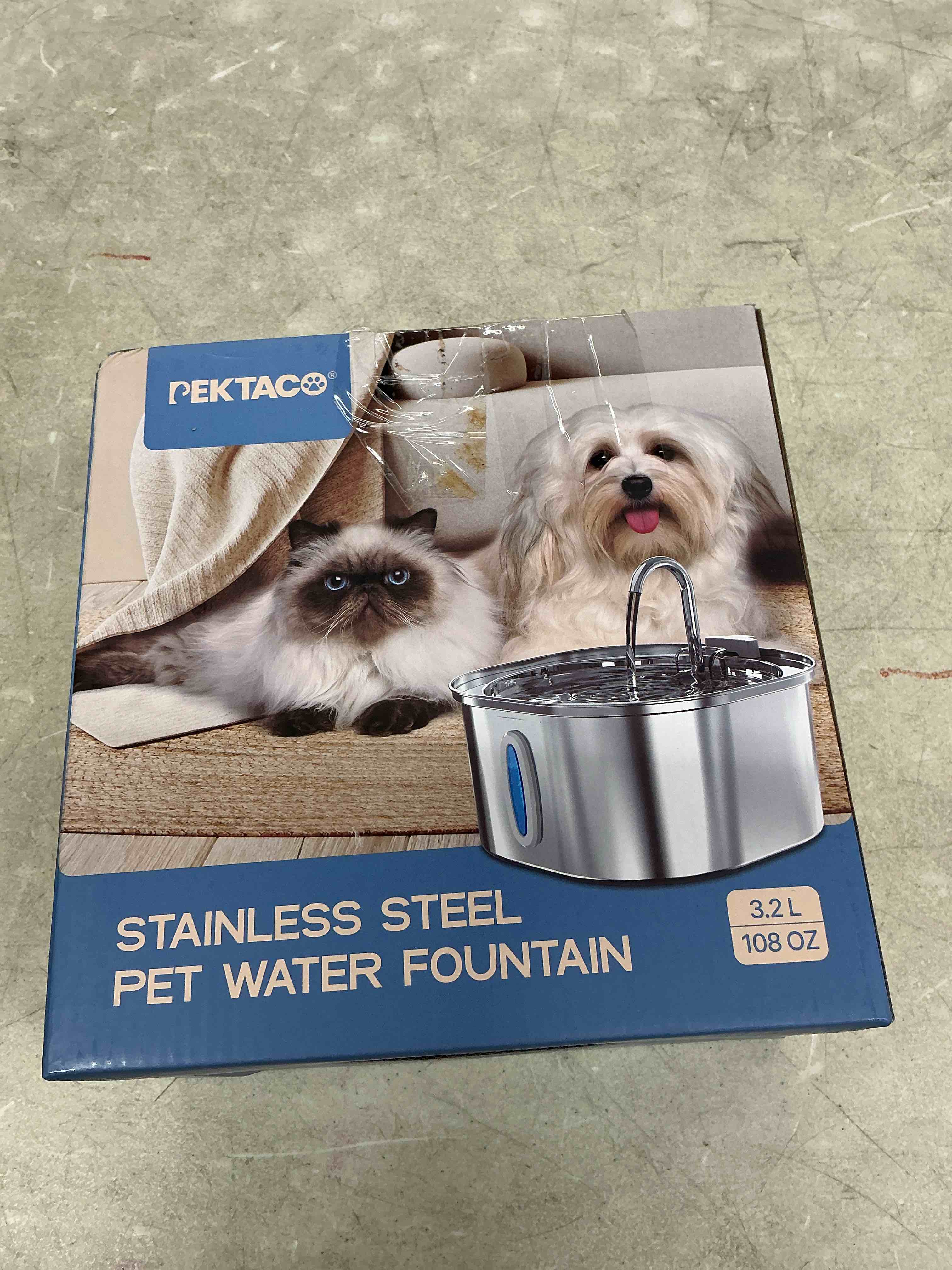 Condition photo showing Good Condition for pektaco stainless steel cat water fountain, 3.2l/108oz cat water dispenser with ultra-quiet water pump and water-level window, dishwasher safe pet drinking fountain for cats & small dogs small window cat fountain