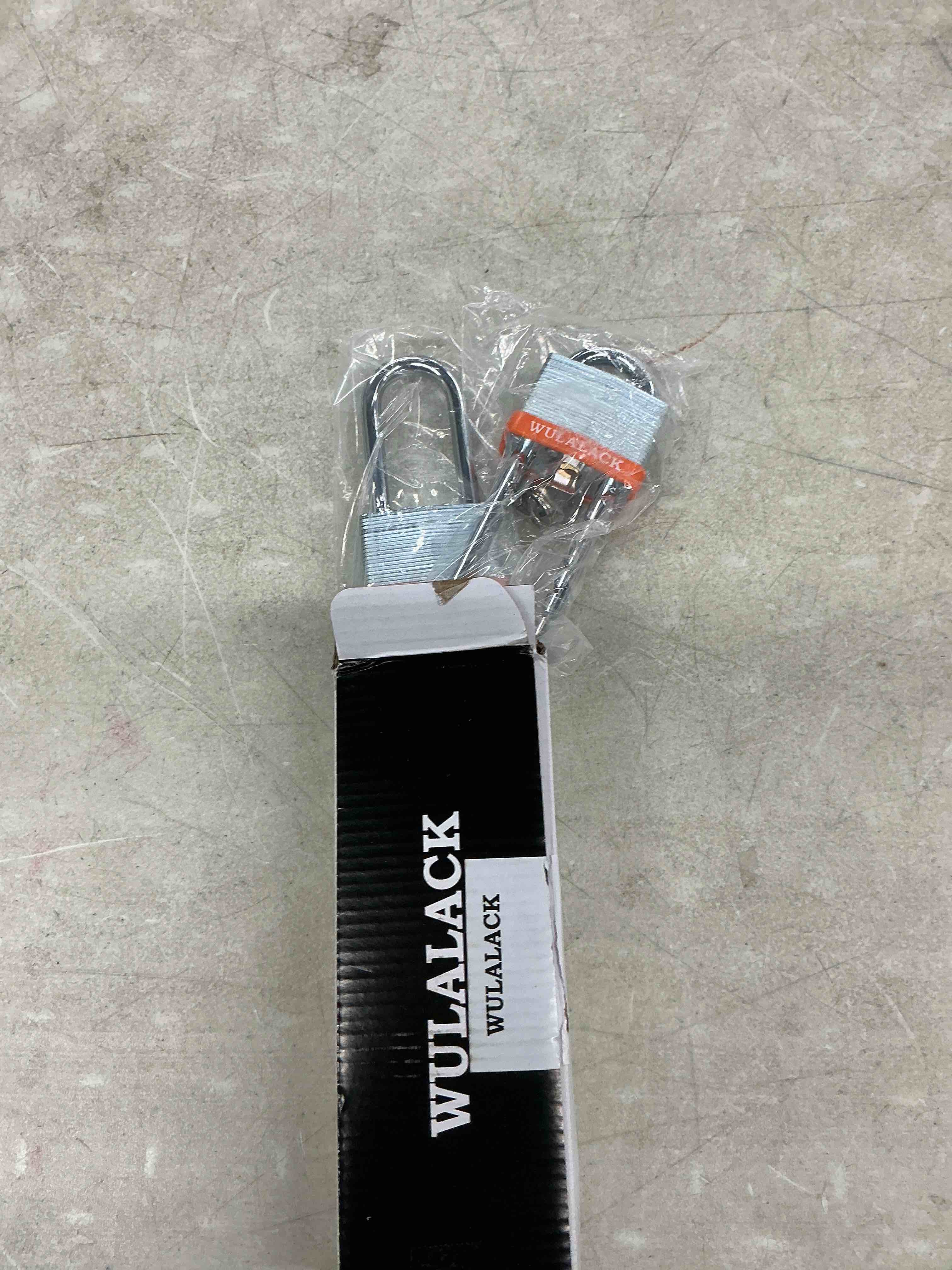Condition photo showing Good Condition for padlock with key, wulalack 2 inch wide laminated steel keyed padlock with adjustable shackle, long shackle pad lock with 2 keys