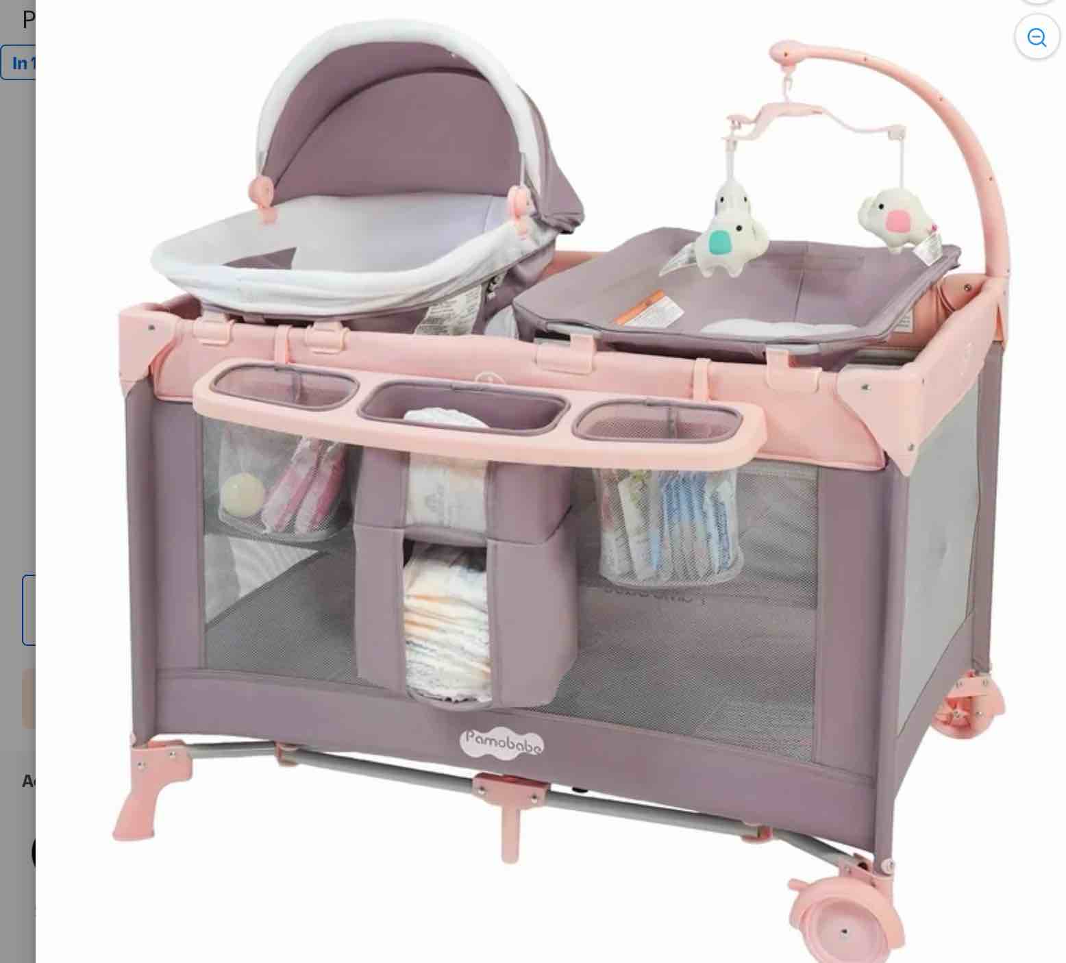 Pamo Babe 4-in-1 Baby Playard with Bassinet & Changing Table for Newborn,4-Panels Playpen