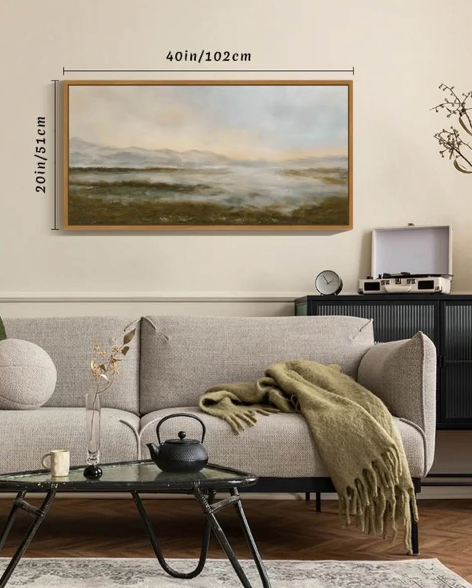 Drsoum 20x40in Natural Framed Landscape Large Canvas Wall Art Vintage Dusk in The Forest Classic Paints Farmhouse Bathroom Office Decor