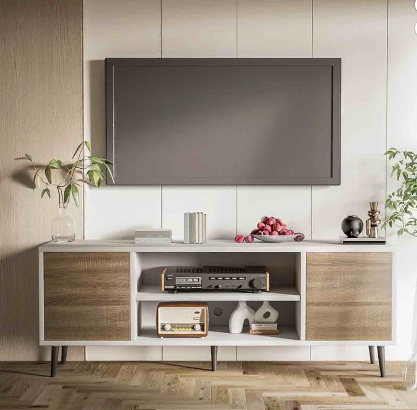 Homall 65 Inch Modern TV Stand,White&Walnut Wood Entertainment Center with Storage Drawers & Cable Management for Living Room