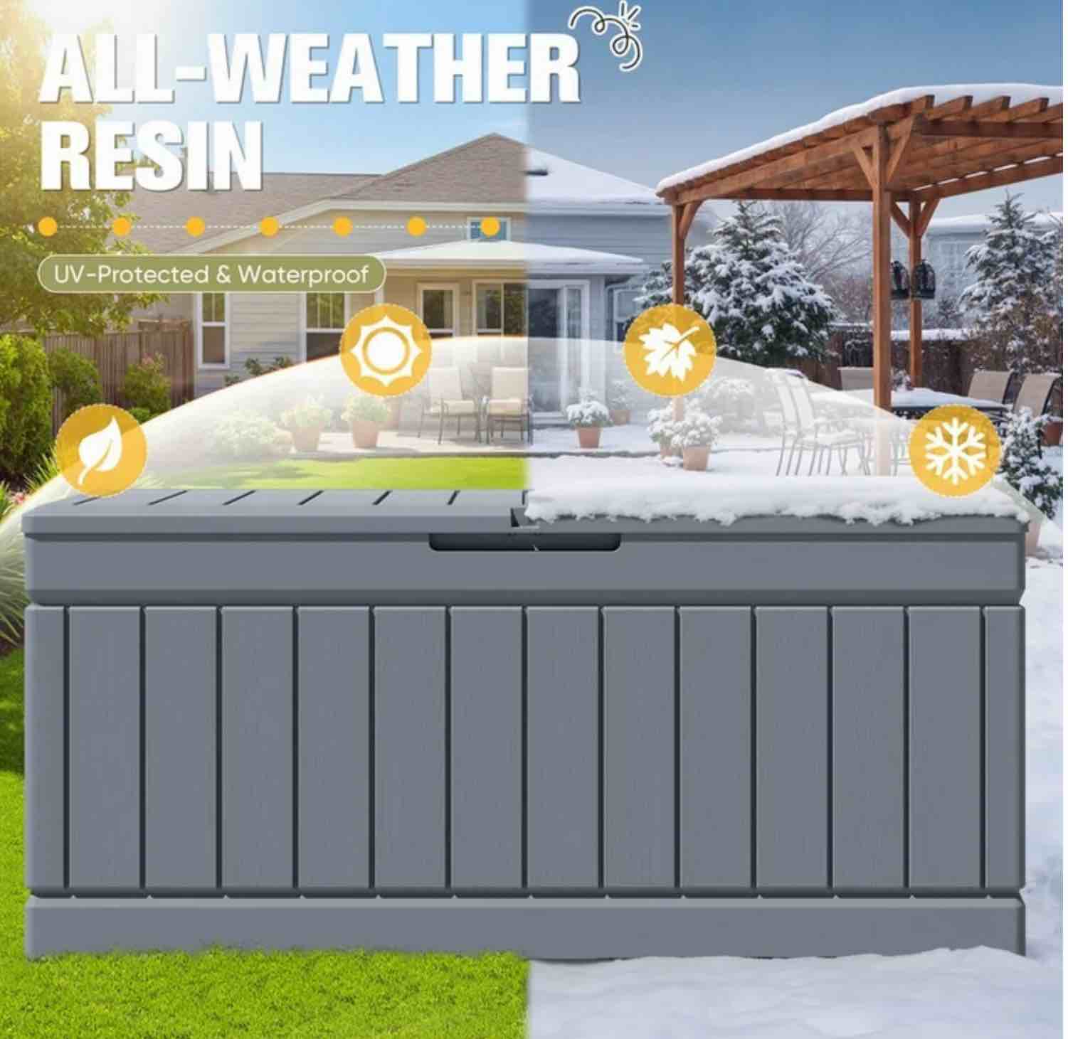 Greesum 82 Gallon Resin Deck Box All Weather Large Outdoor Storage for Patio Furniture, Toys, Garden Tools, Lockable, Dark Gray