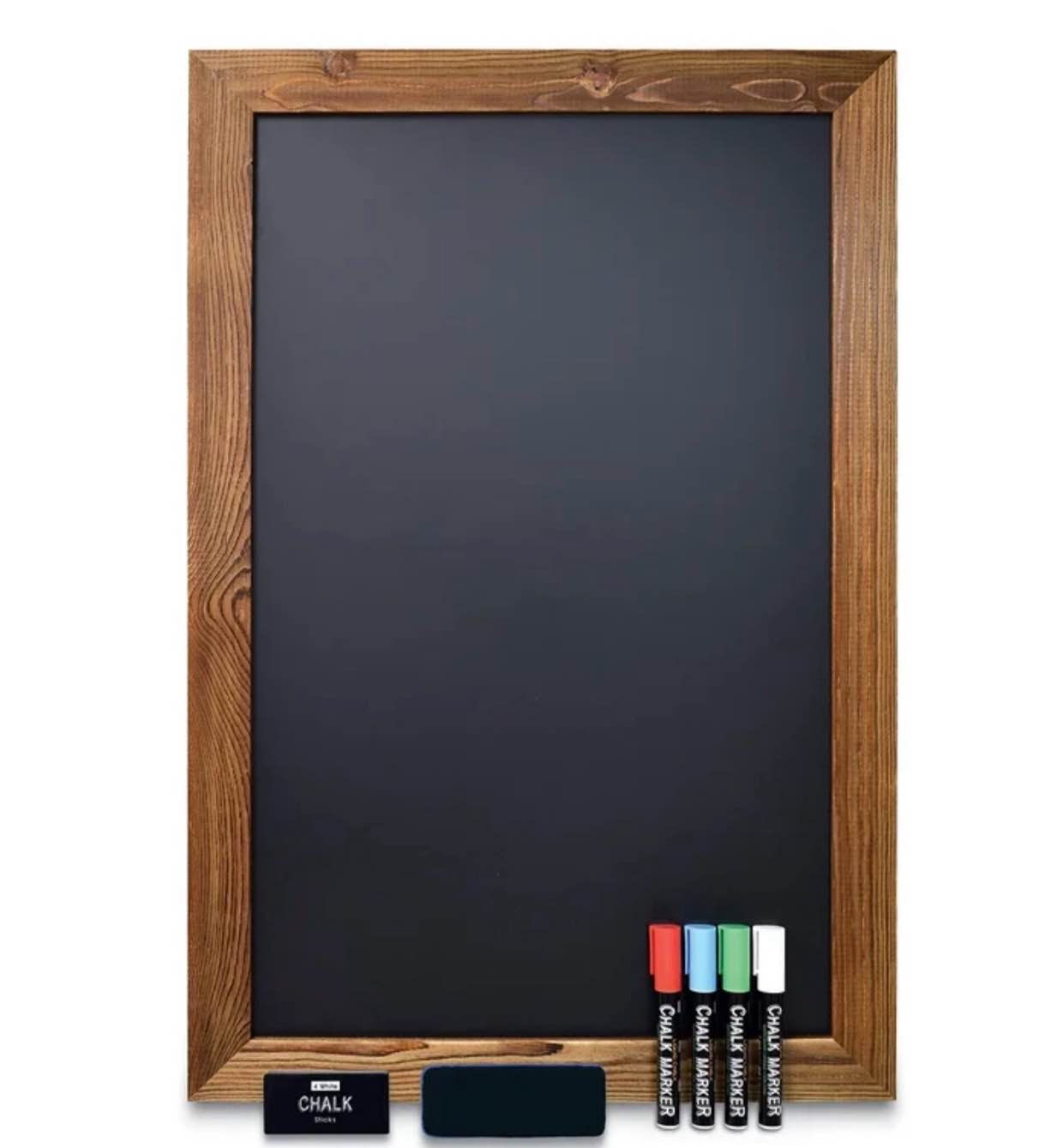 Magnetic Wall Chalkboard Sign, X Large Size 20" x 30", Rustic Wood Frame, Vertical or Horizontal Wall Mount, Includes 4 Chalk Markers + Chalk and Eraser, by Better Office Products (Rustic Brown)