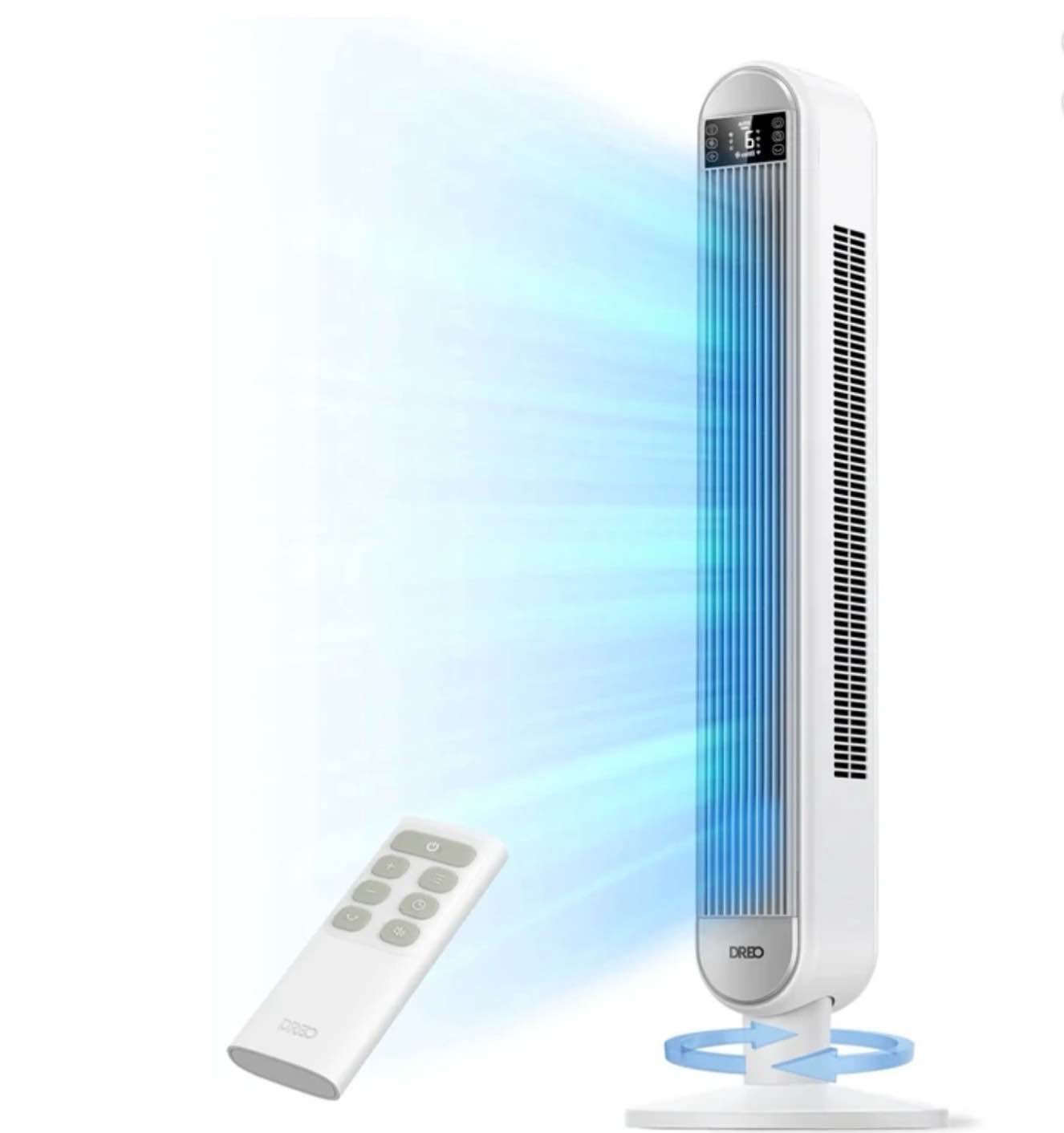 Dreo Tower Fan for Bedroom, 42 inch Bladeless Fan, 90° Oscillating Fan, Quiet Floor Fan with Remote, LED, 6 Speeds, 4 Modes, 12H Timer, Standing Fans for Home Living Room Office, White