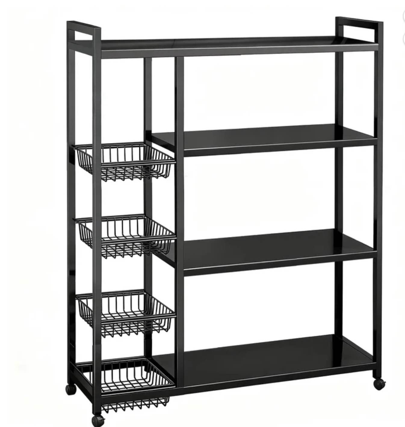 Movable Wire Rack, Heavy-Duty 4-Tier Storage Shelf with 4 Baskets and Wheels, Metal Shelves Organizer for Kitchen, Bathroom, Office, Garage, 39.37''L*12.59''W*53.14''H