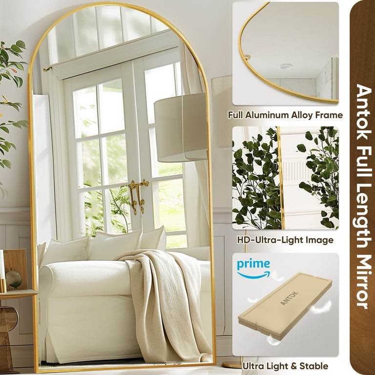 Antok Arched Full Length Floor Mirror 81"x41.1" Full Body Mirror with Stand, for Bedroom, Living Room, Cloakroom, Gold
