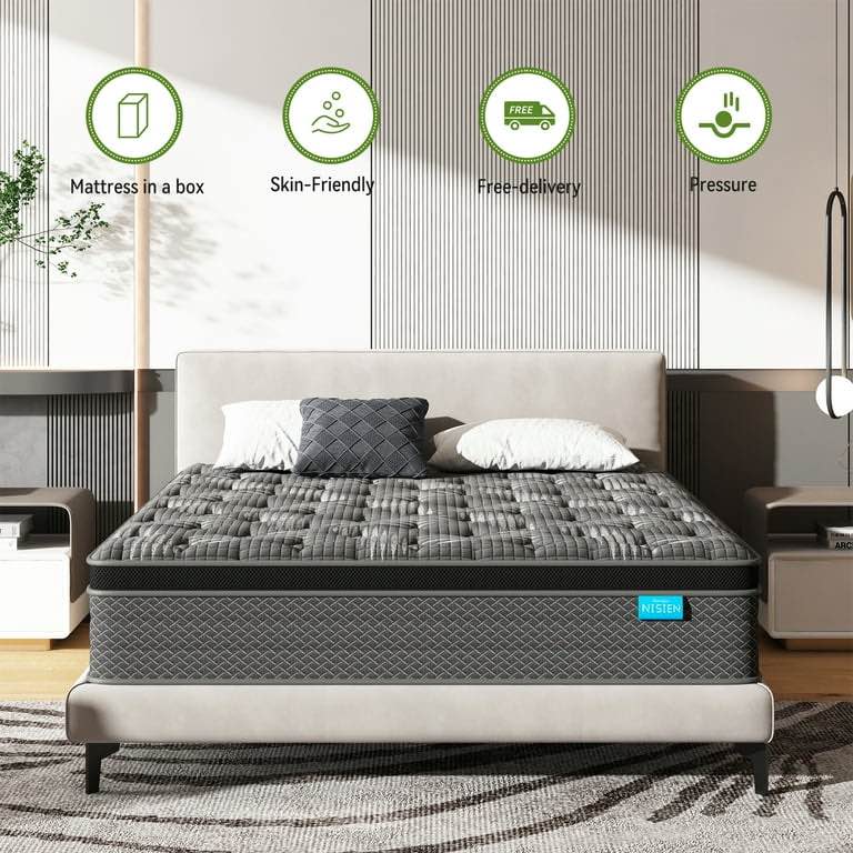 Queen Mattress,Nisien 14 Inch Hybrid Mattress in a Box, Gel Memory Foam Mattress,Individually Wrapped Pocket Coils Innerspring Mattress, Support & Pressure Relief, Medium Firm Feel, 60"*80"*14"