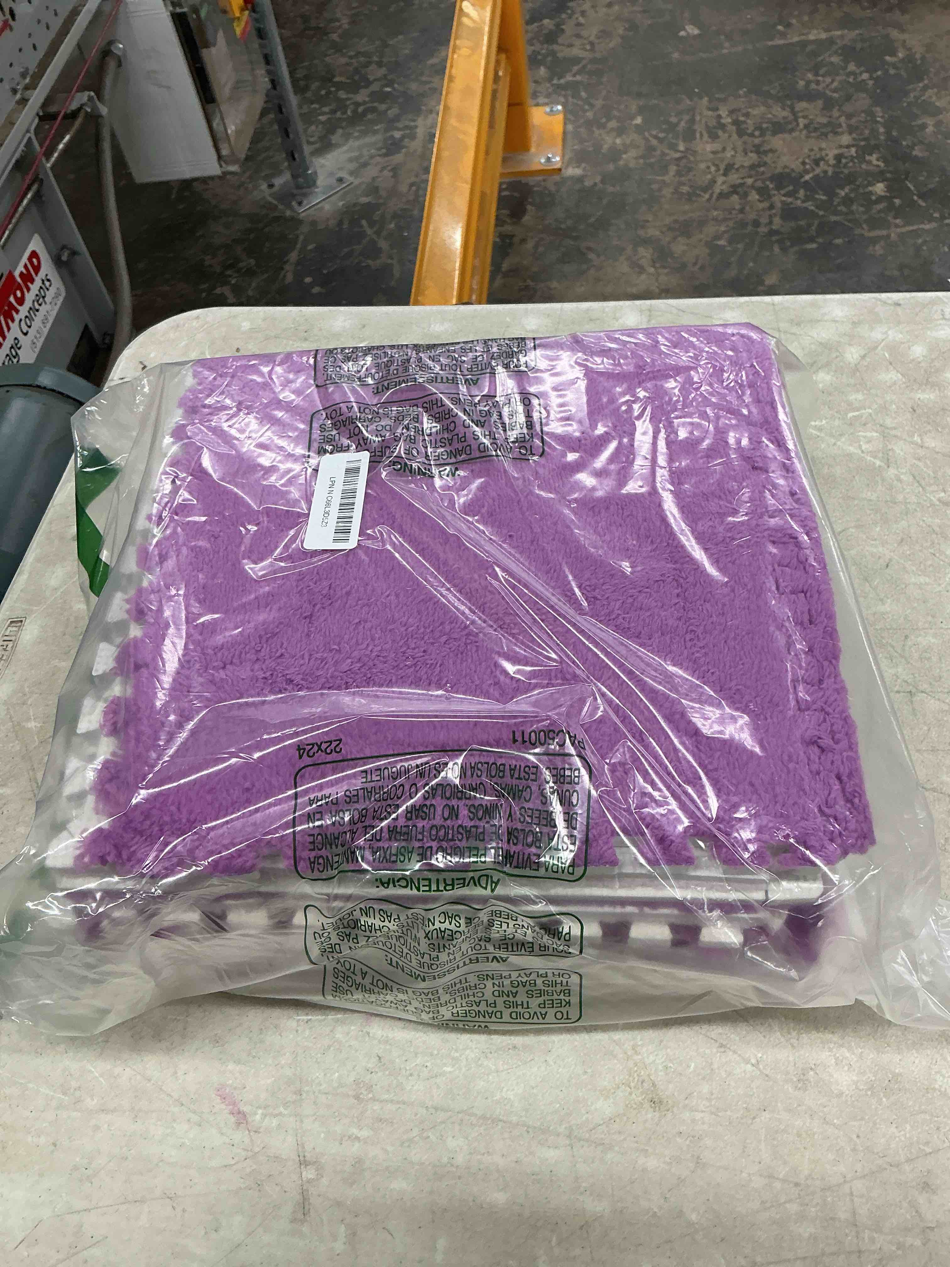 Condition photo showing Good Condition for 12pcs plush puzzle foam floor mat, soft thicken fluffy interlocking square foam tiles area rugs carpet for parlor bedroom decoration(11.8x11.8x0.55in,purple&pink)