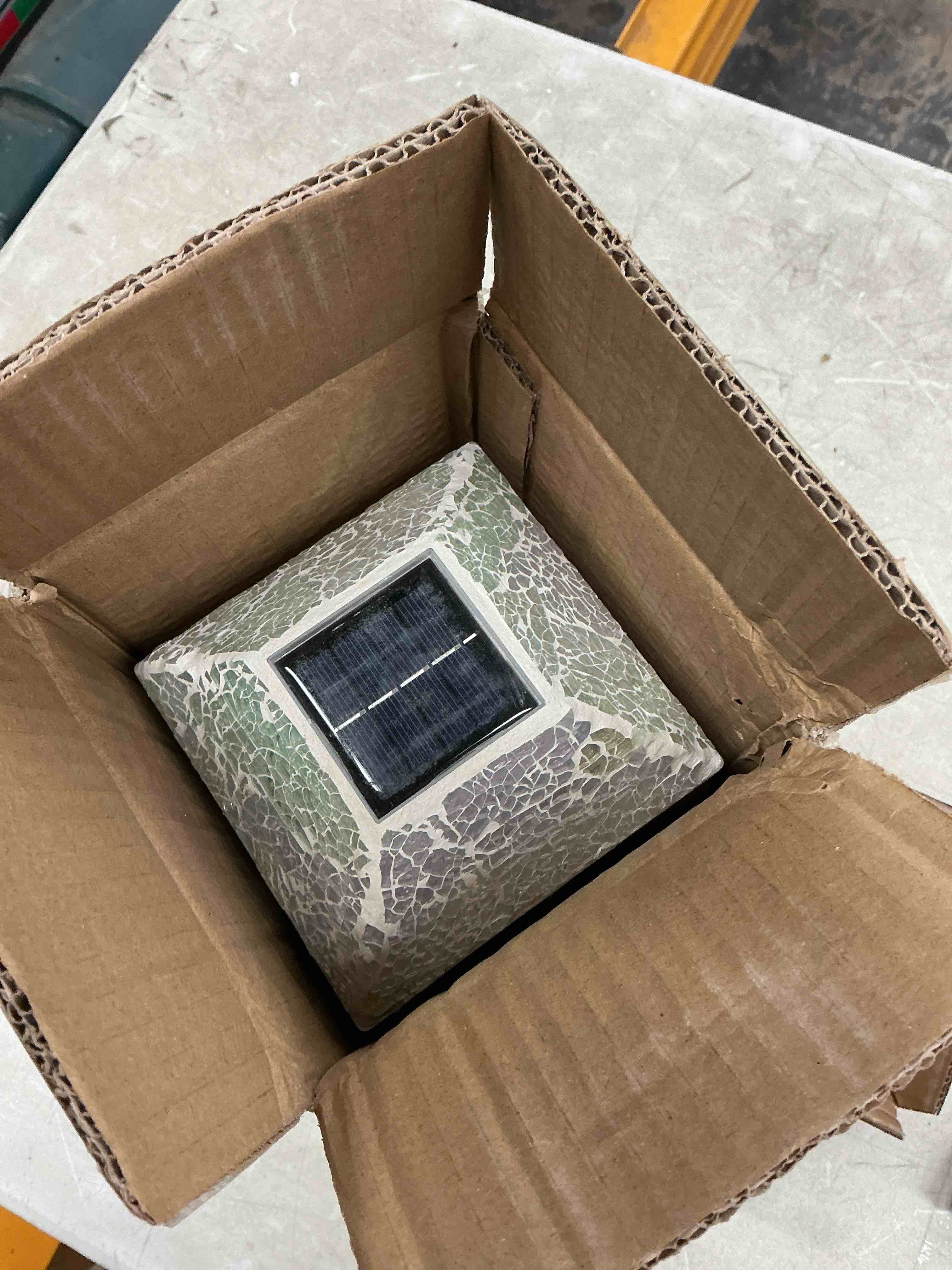 Condition photo showing Good Condition for sunnypark 2pk mosaic solar post cap lights outdoor for 4x4, 3.5x3.5 post crackled glass deck fence lamp weatherproof led light decor in garden, yard, outdoor table, balcony, landscape- iridescent