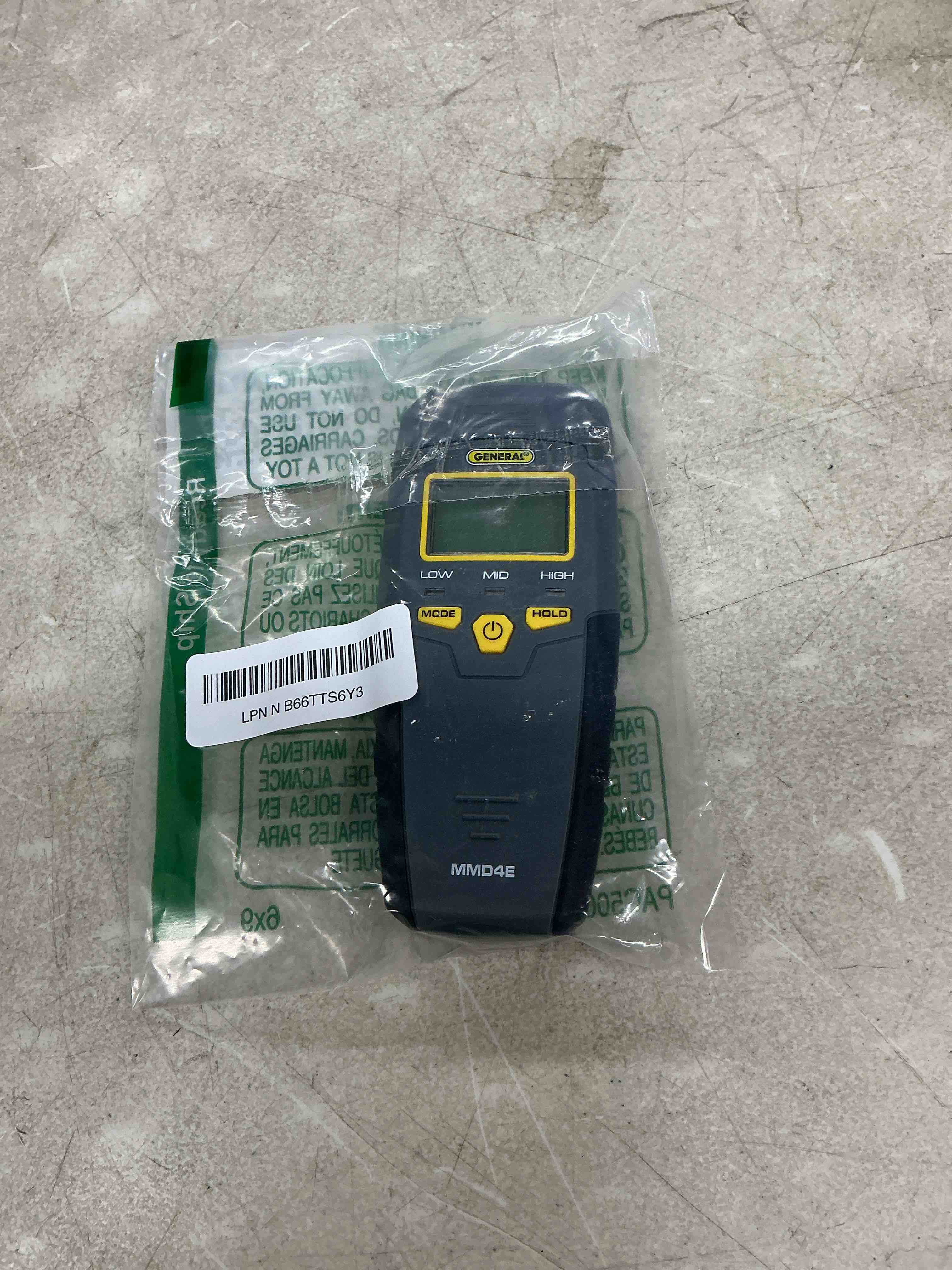 Condition photo showing Good Condition for general tools mmd4e digital moisture meter, water leak detector, moisture tester, pin type, backlit lcd display with audible and visual high-medium-low moisture content alerts, grays