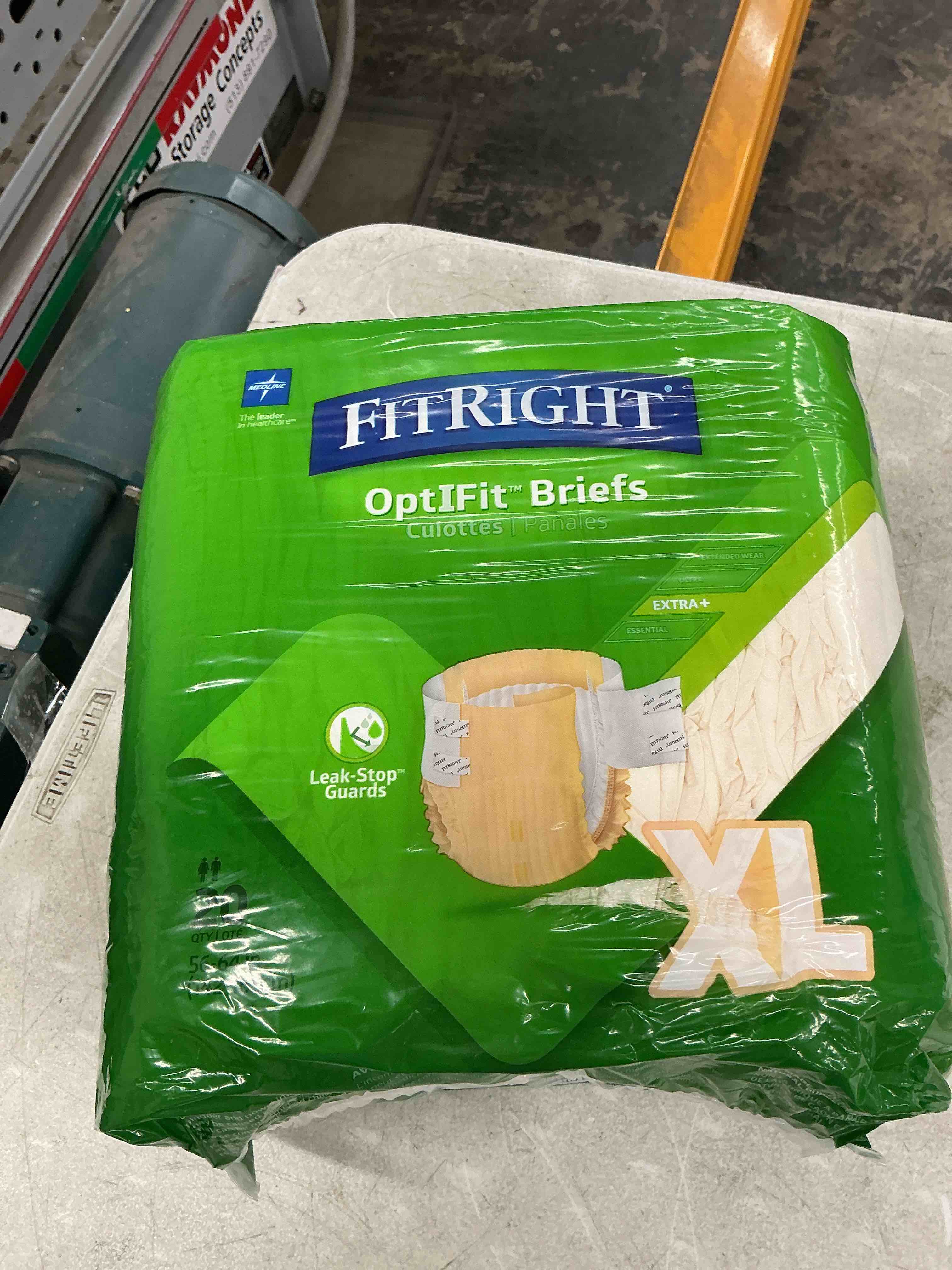 Condition photo showing New/Like New for fitright adult diapers, extra+ heavy absorbency, xl (waist size 56in-64in), 20 count, optifit incontinence briefs for men and women, disposable, moisture-wicking, leak protection, 20 count x-large
