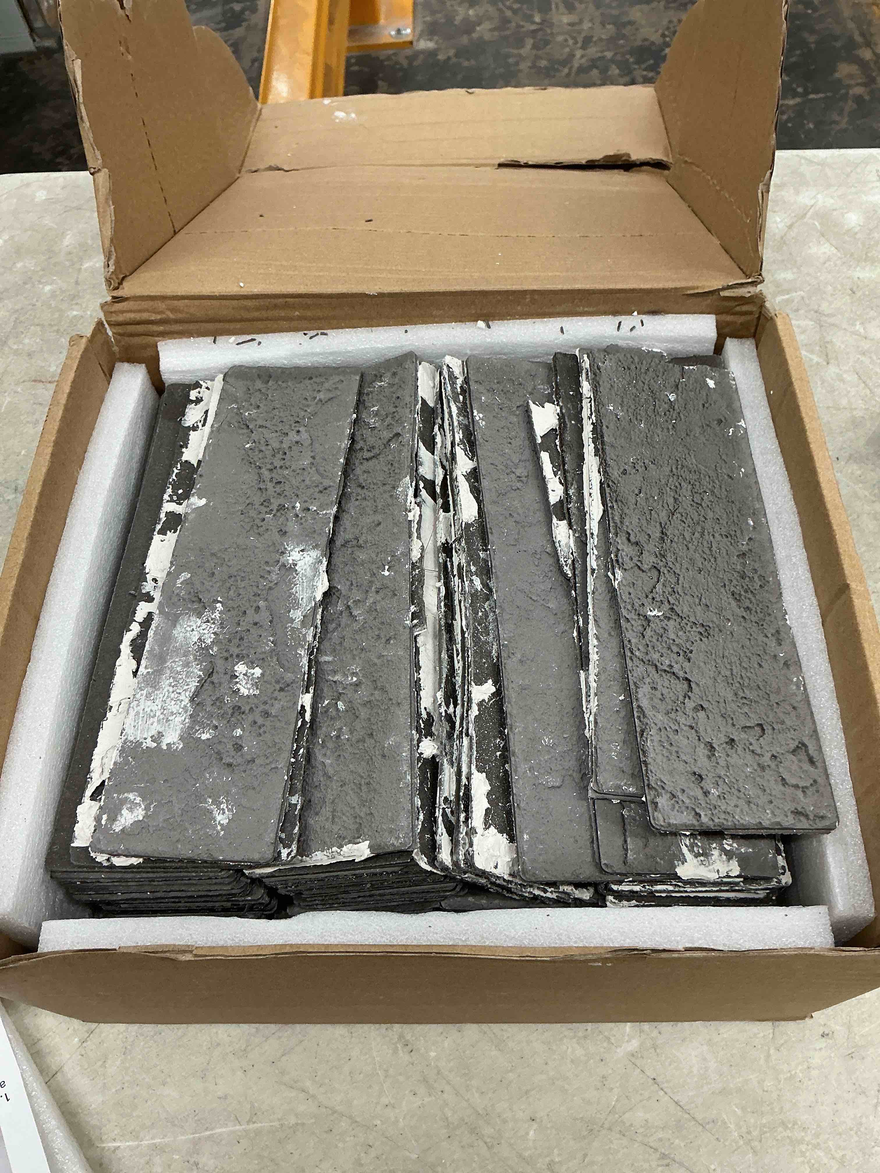 Condition photo showing As Is for 100 vintage grey faux brick wall tiles, 3d thin brick veneers for bedroom, bathroom, kitchen, fireplace and fence wall panels (14.2 sq ft)