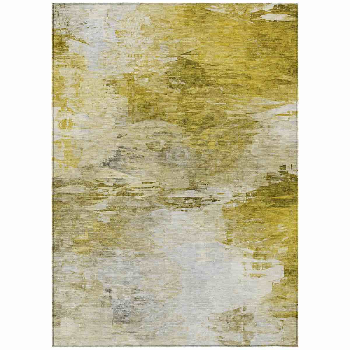 Gold Beige Abstract Washable Indoor Outdoor Area Rug