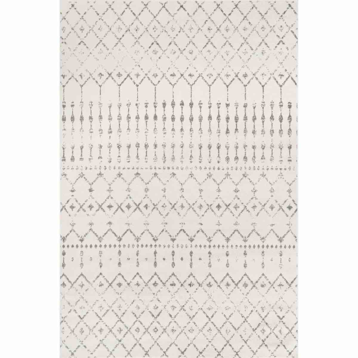 Giannini Geometric Moroccan Area Rug in Gray/ Off White