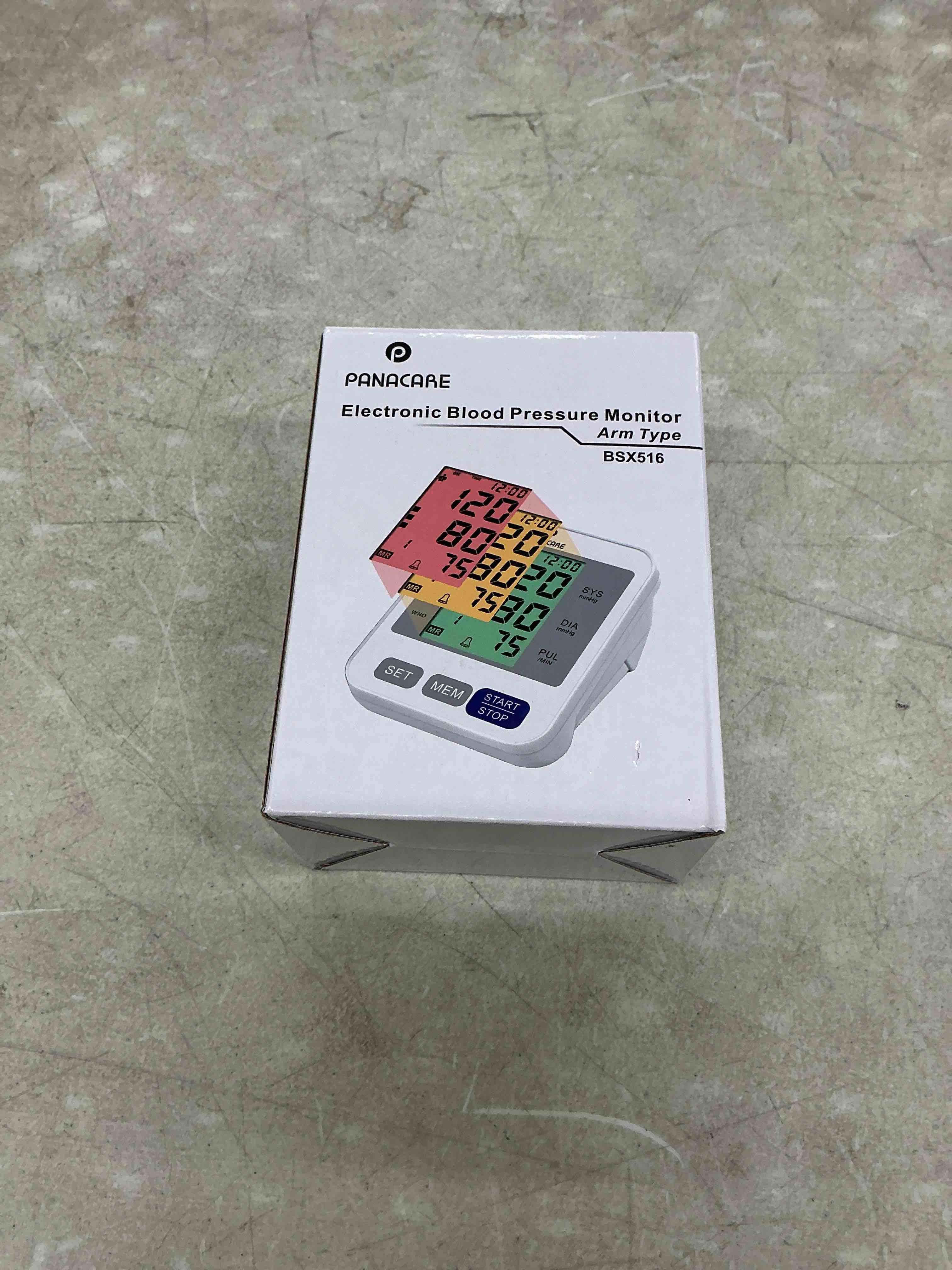 Condition photo showing Good Condition for blood pressure monitor, upper arm bp machine for home use, 2×99 memory, 3.4" large backlit display, adjustable cuff (8–16 inches), gray