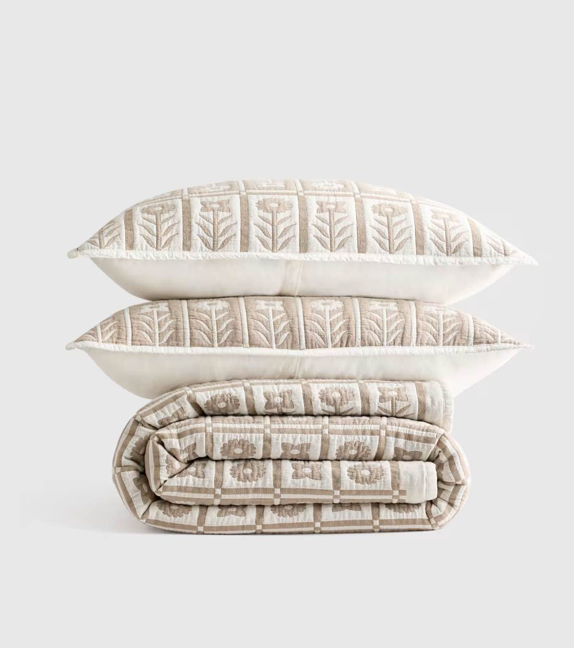 organic cotton jacquard floral coverlet set, king/cal king, toffee