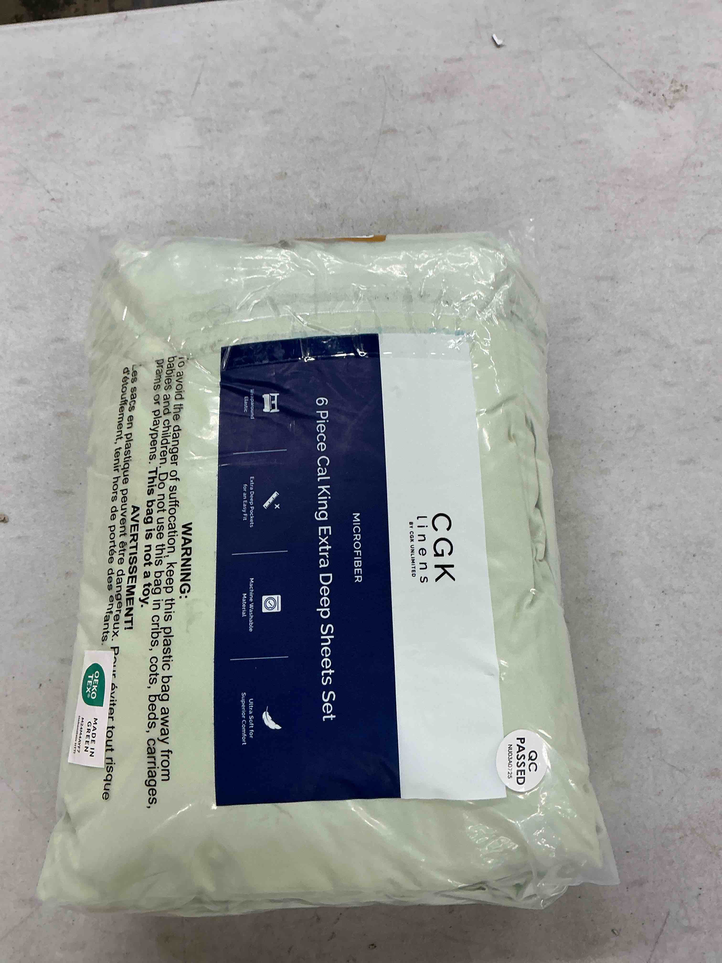 Condition photo showing New/Like New for extra deep cal king sheet set - 6 piece breathable & cooling sheets - hotel luxury bed sheets set - easy fit - soft, wrinkle free & comfy sheets set - light sage sheet set w/extra deep pockets