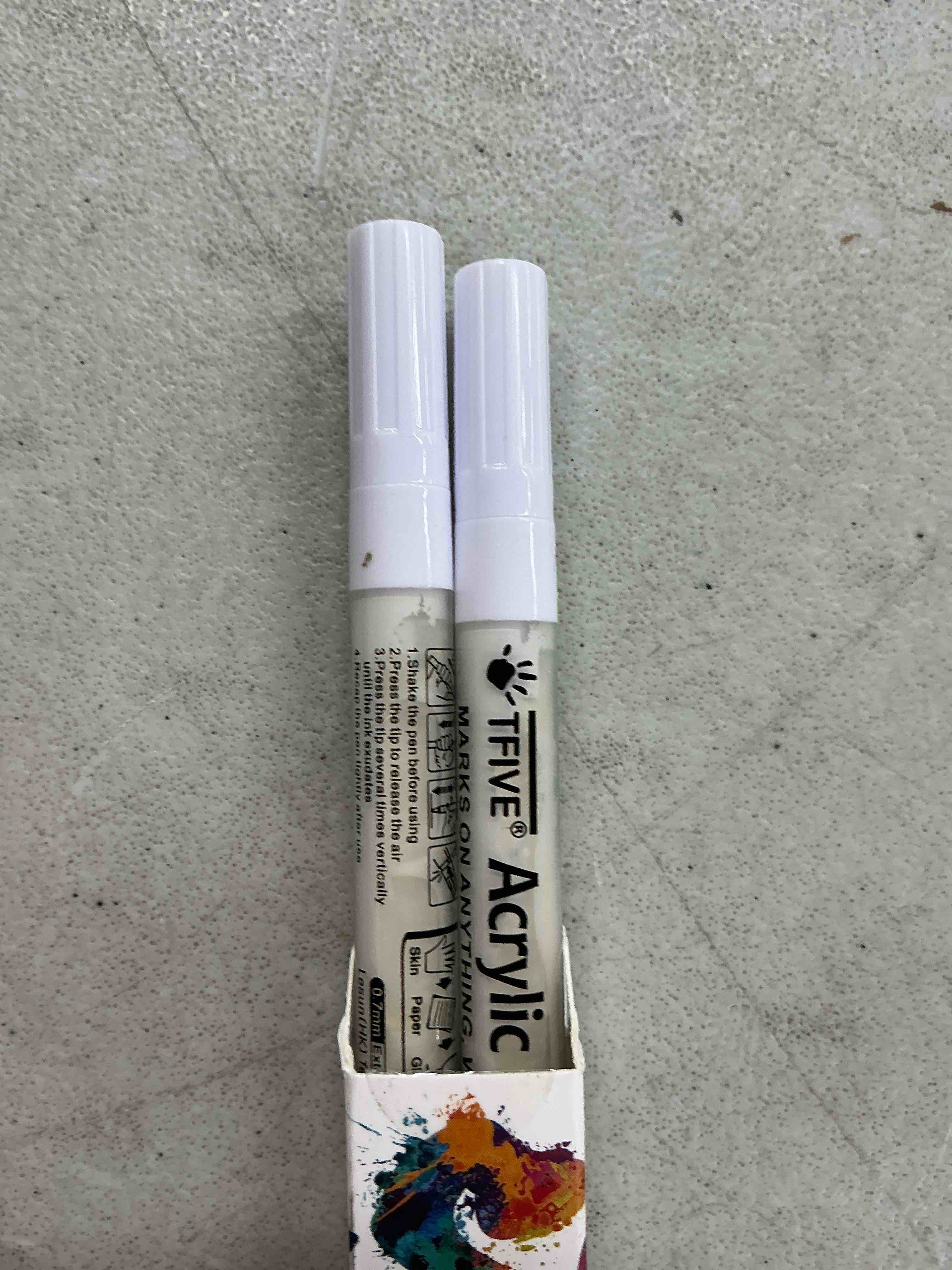 Condition photo showing Good Condition for white paint marker paint pens - 2 pack acrylic permanent marker, 0.7mm extra fine tip paint pen for art projects, drawing, rock painting, ceramic, glass, wood, plastic, metal, canvas diy crafts