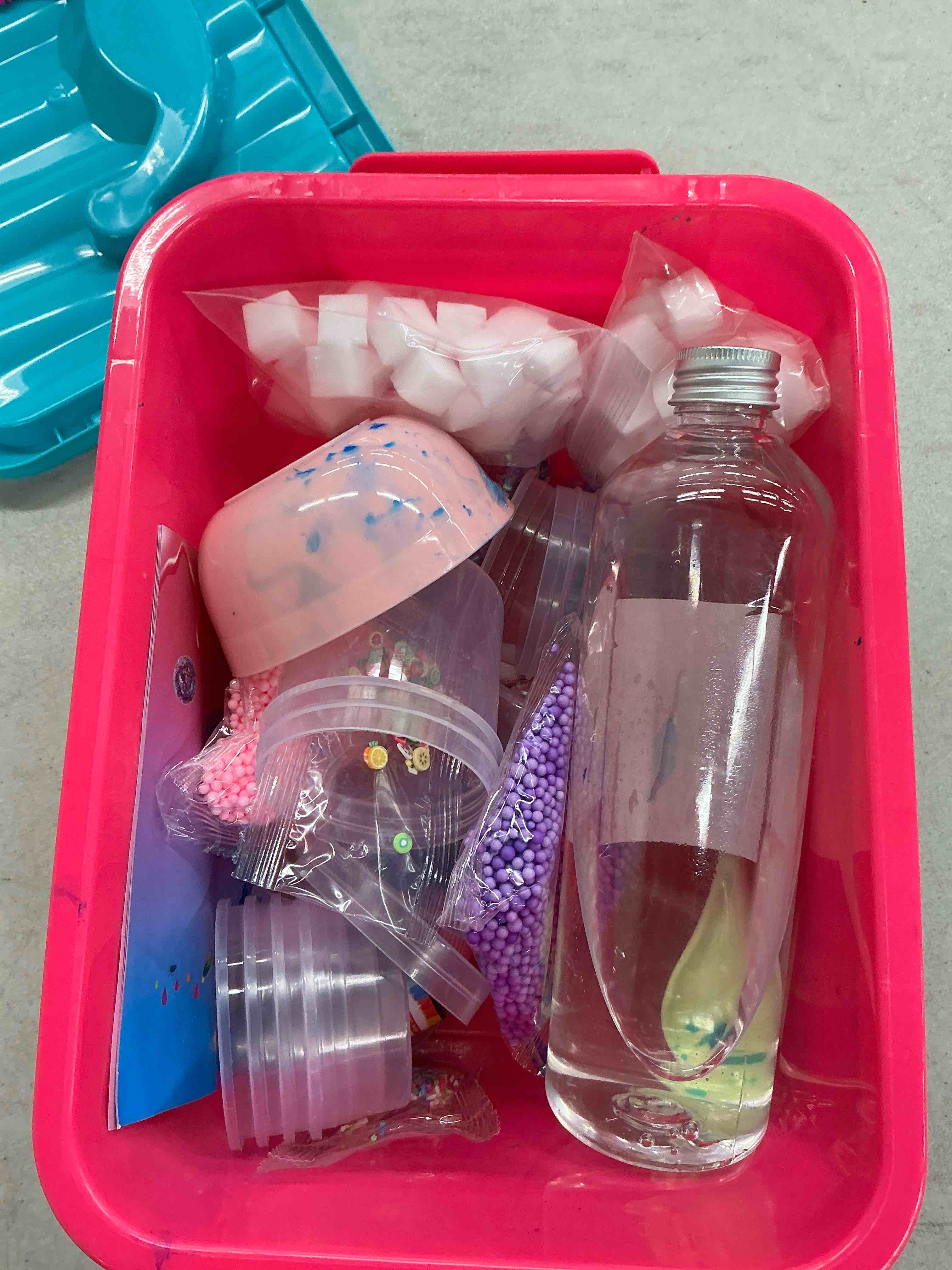 Condition photo showing As Is for confetti slime kit, sparkling, glimmer, crunchy, foam, jelly cubes slime, stress relief toys, party favors for kids, for girl boys 6 7 8 9 10 11 12
