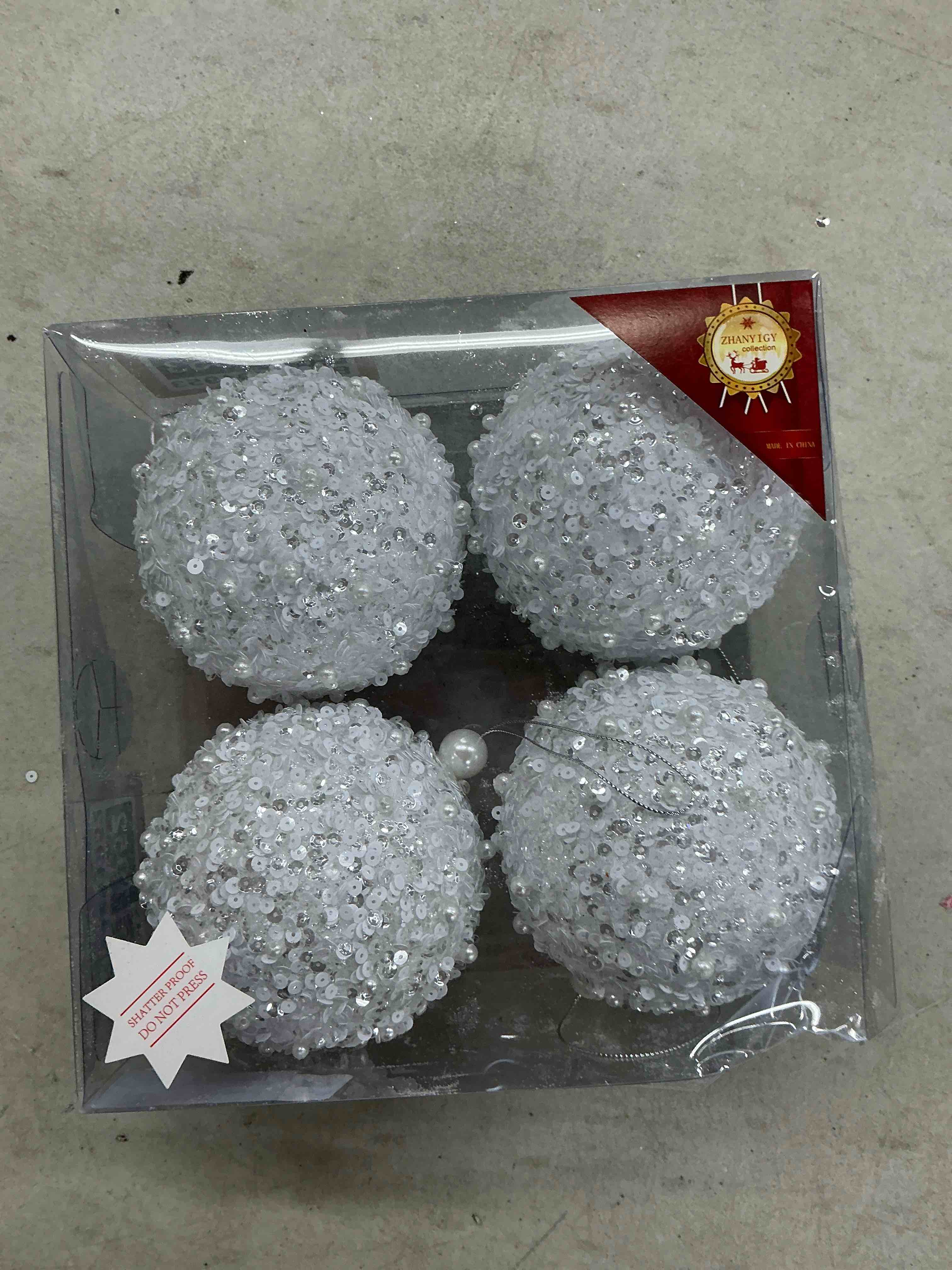 Condition photo showing Good Condition for 4.25" christmas ball ornaments 4pc set white shatterproof christmas decorations tree balls for xmas trees wedding party holiday decorations tabletop small trees decoration (white)