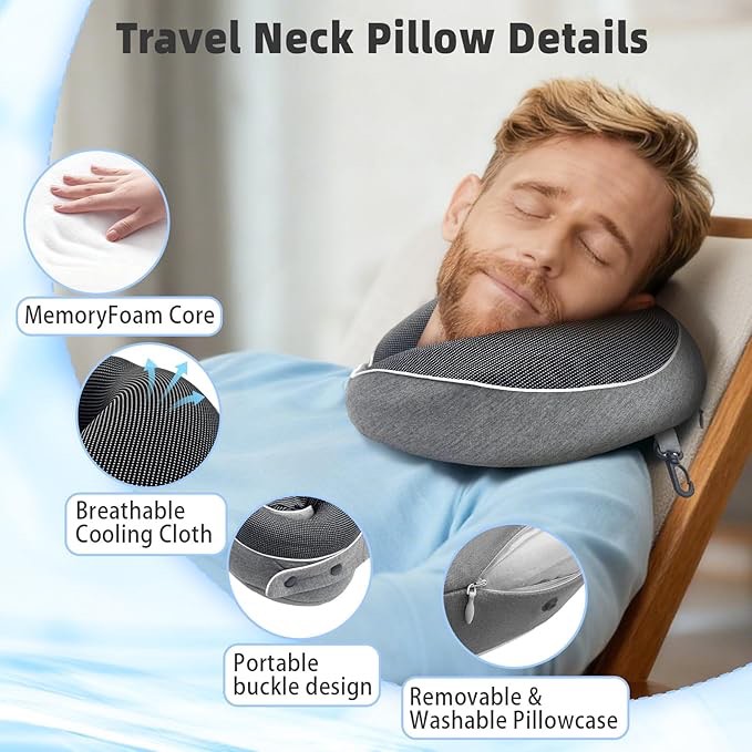 Ulikem Memory Foam Travel Pillow,U-Shaped Neck Pillow for Sleeping Airplane and Car, with Portable S