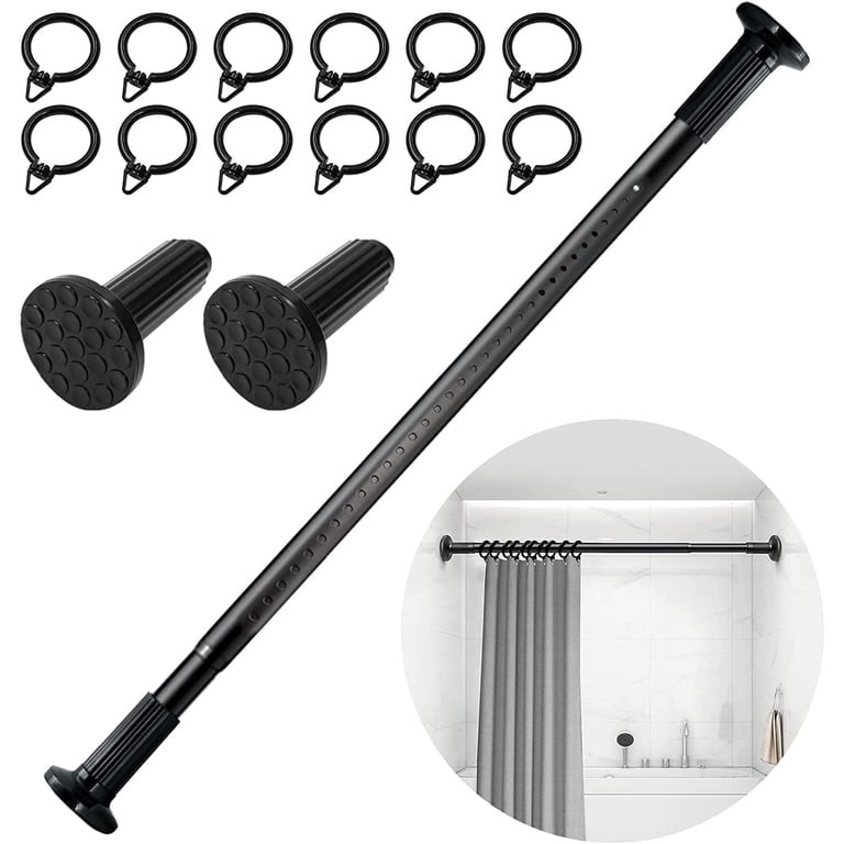 No Drill Tension Rod - Extra Long Room Divider 51-146inch, Adjustable Spring Shower Curtain Rod for Closet/Balcony, Non-slip Telescopic Pole (black)