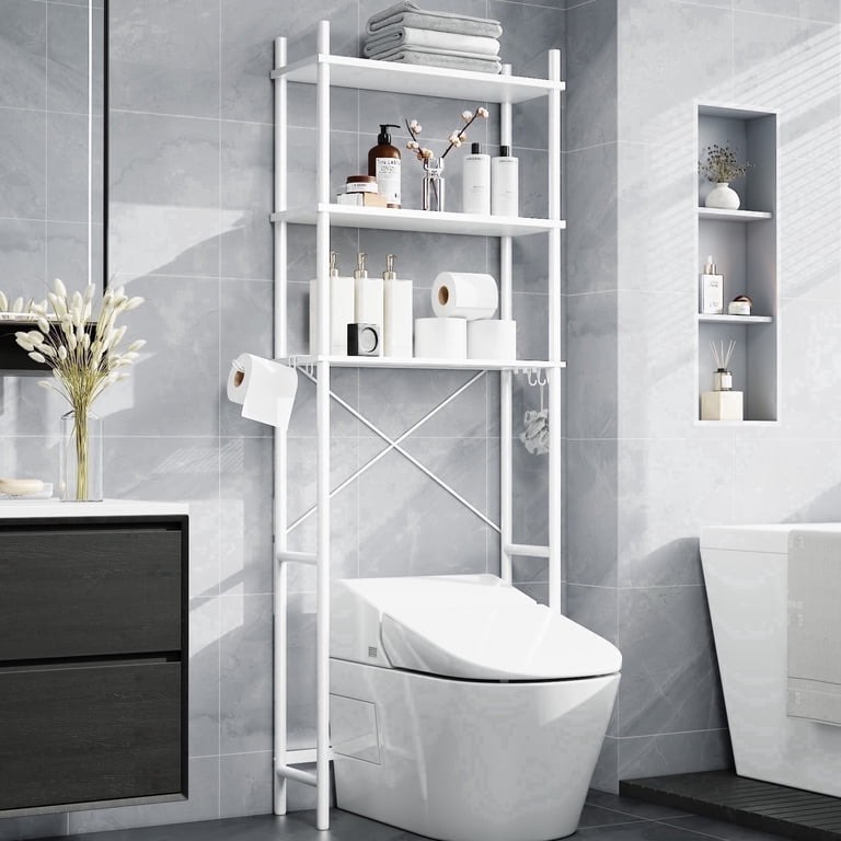 Capri 3-Shelf Over the Toilet Storage, Freestanding Metal Bathroom Organizers and Storage Shelf, White