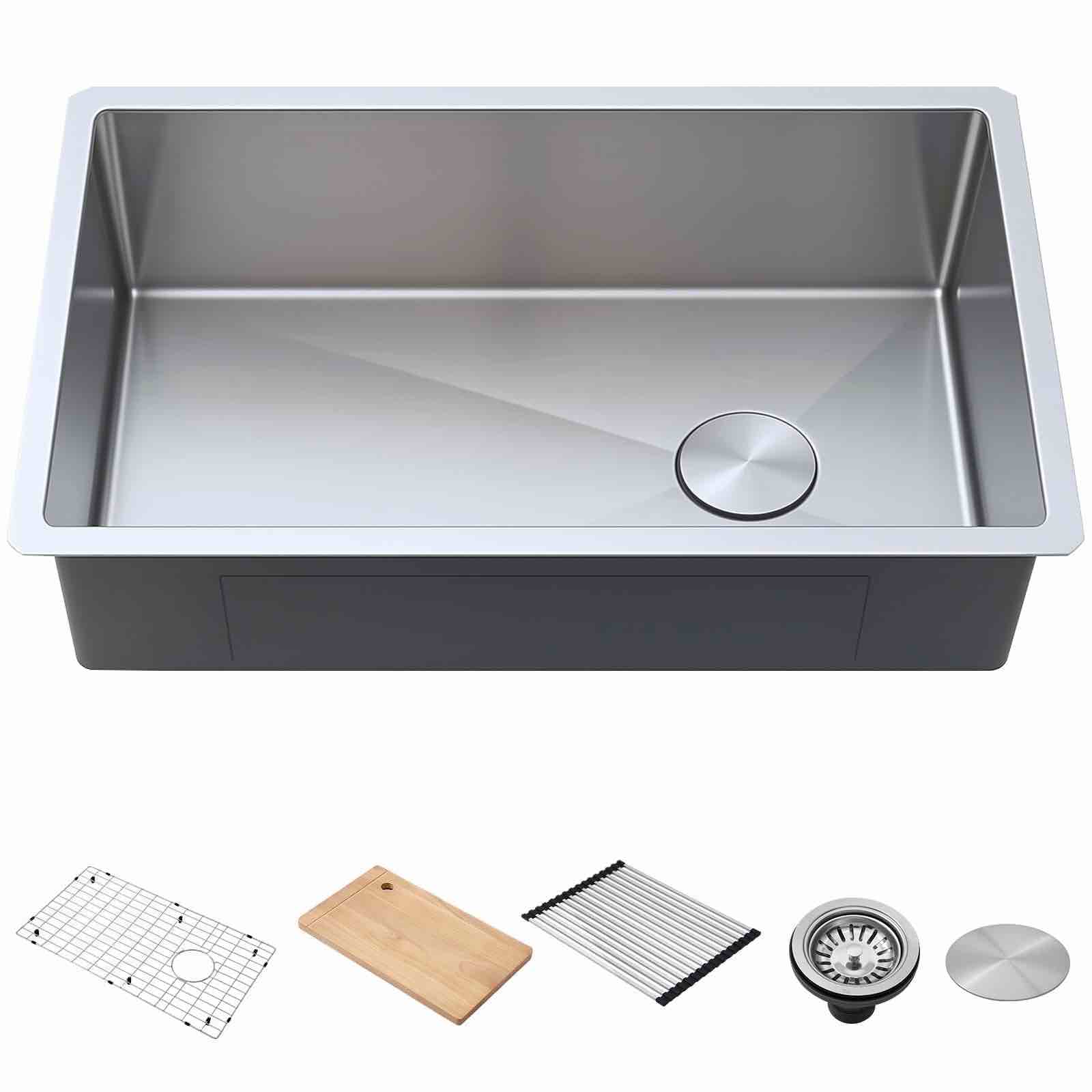 CopooLife Workstation 32-inch Undermount 16 Gauge Stainless Steel Kitchen Sink, Single Bowl Kitchen Sink with Accessories