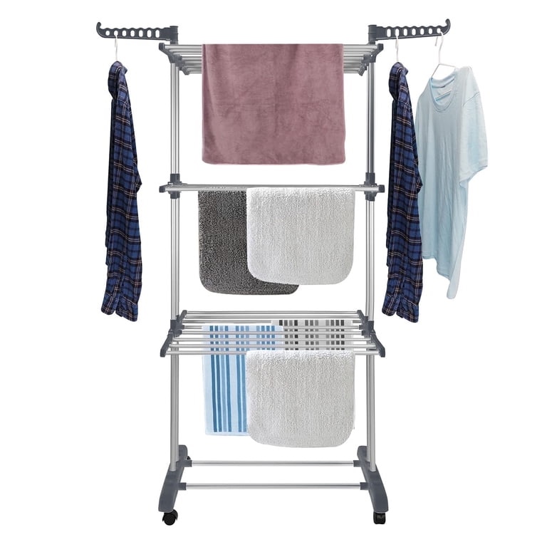 Flngr Drying Rack for Clothes Towels with Wheels and Hooks Weight Limit 19.84 Pounds