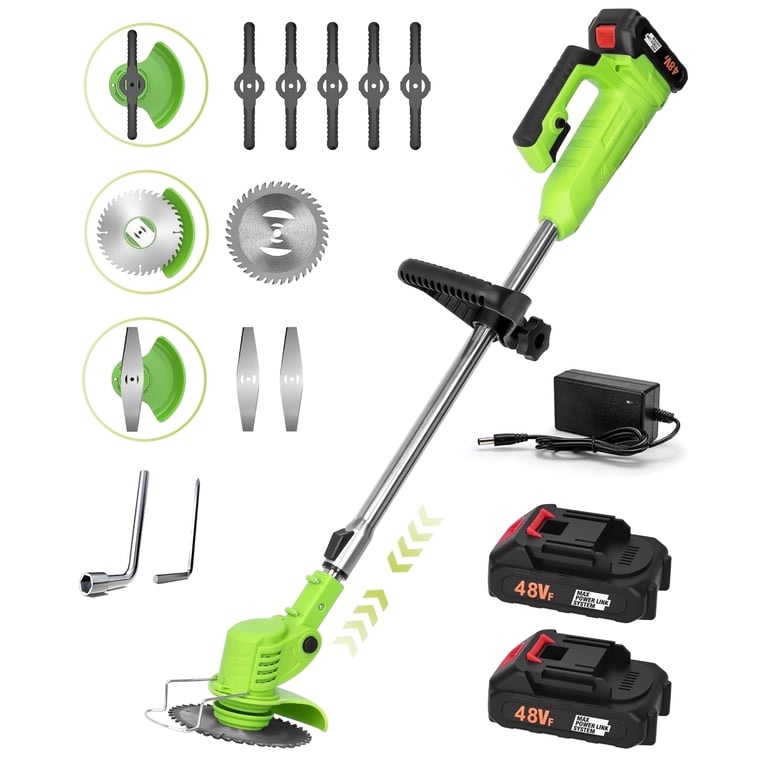 YAHHU Cordless String Trimmer Battery Powered 21V - Trimmer, Edger, and Mower with Multiple Blades for Garden 1 battery and 1 charger 