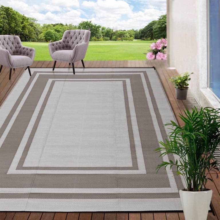 Outdoor Rug 8‘x10’ Waterproof for Patios Backyard Porch Deck Balcony  Plastics Reversible Geometric