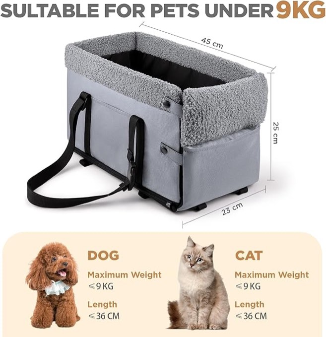 Center Console Dog Car Seat,Small Dog Car Seat for Small Dogs,Dog Booster Seat for Car,Washable Puppy Car Seat with Clip-On Safety Leash,Adjustable Straps Puppy Middle Car Seat