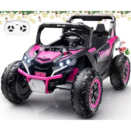 24V Kids Ride on Car UTV Remote Control Ride on Toys Off-Road Electric Car for for Ages 3-8 LED Lights Spring Suspension 3 Speeds Music Pink