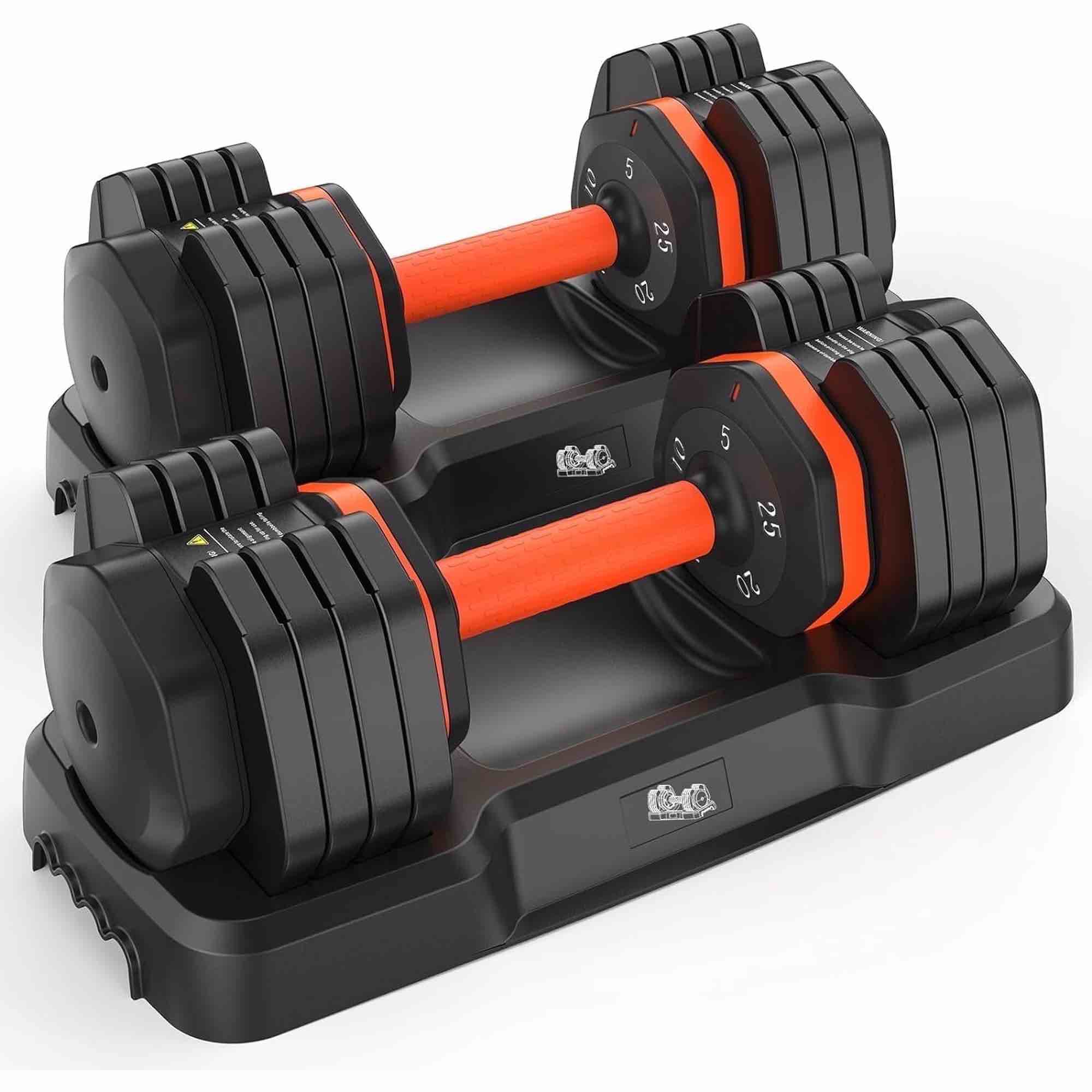 UPGO Adjustable Dumbbells Set 25LB A Pair Dumbbells Weights  5 in 1 Free Weights 5/10/15/20/25lb/50lb Dumbbell with Anti-Slip Handle  Suitable for Home Gym Exercise Equipment