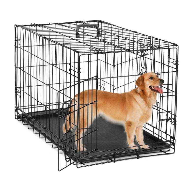 EDX Large Dog Crate with Divider Panel  42  Double Door Folding Metal Wire Dog Cage with Plastic Leak-Proof Pan Tray