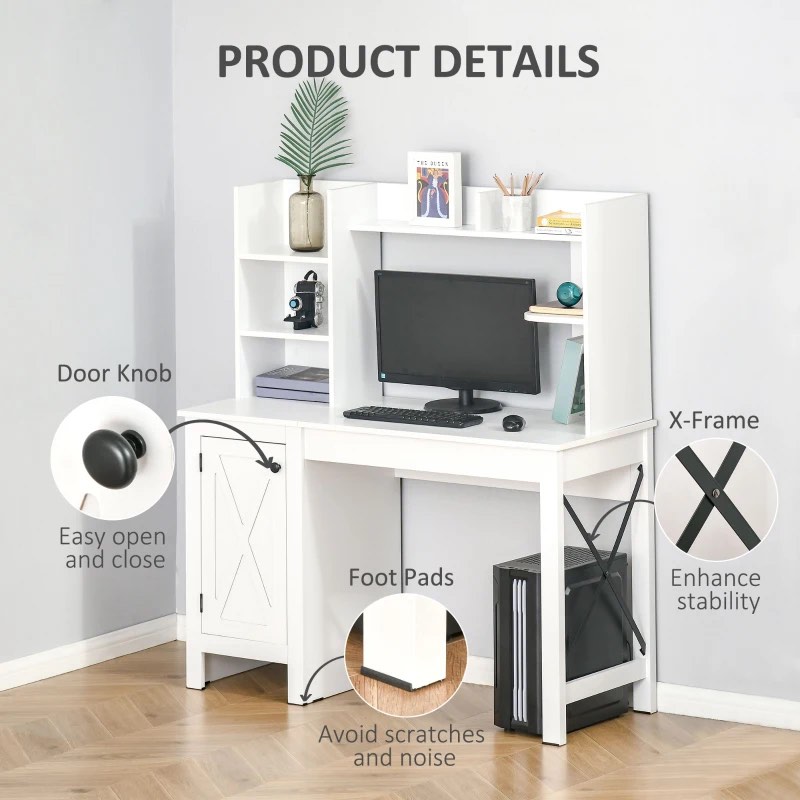 HOMCOM Computer Desk W/ Hutch, Home Office Desk W/ Storage Cabinet, White