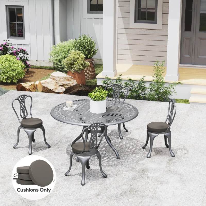 Outsunny Patio Chair Cushions Set of 4 Round Seat Cushions for Dining Bistro Chairs Machine Washable, 15" x 15" x 3", Dark Gray