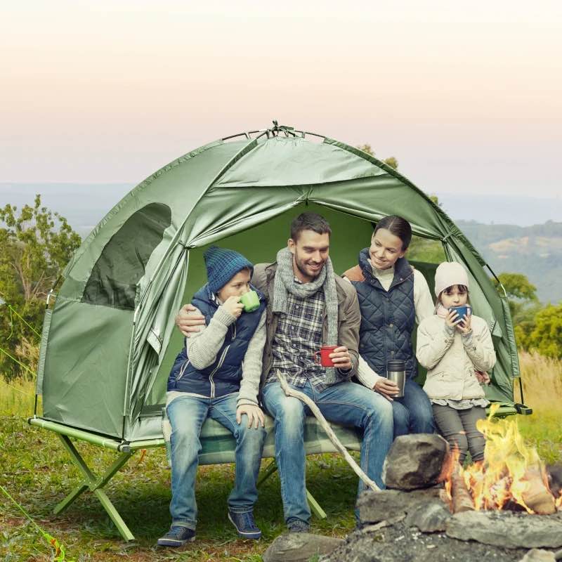 Outsunny Camping Tent Cot, Single Person Folding Cot Combo, Off-Ground Tent, Covered Outdoor Bed with Carry Bag for Hiking, Camping