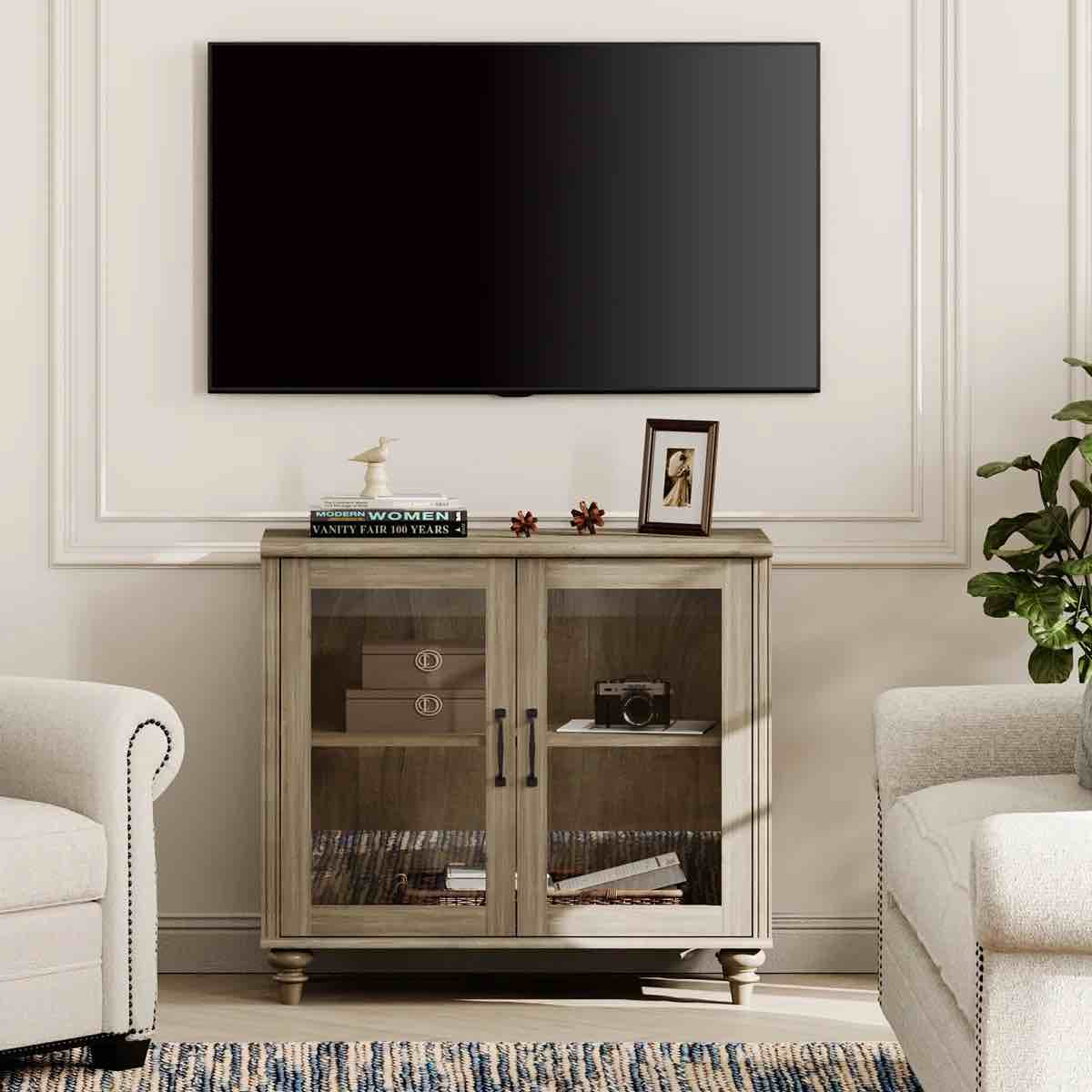 Scarlett Farmhouse TV Stand , Wood Universal TV Stand With Storage Cabinets, Entertainment Center TV Console Table For Living Room, Bedroom, 