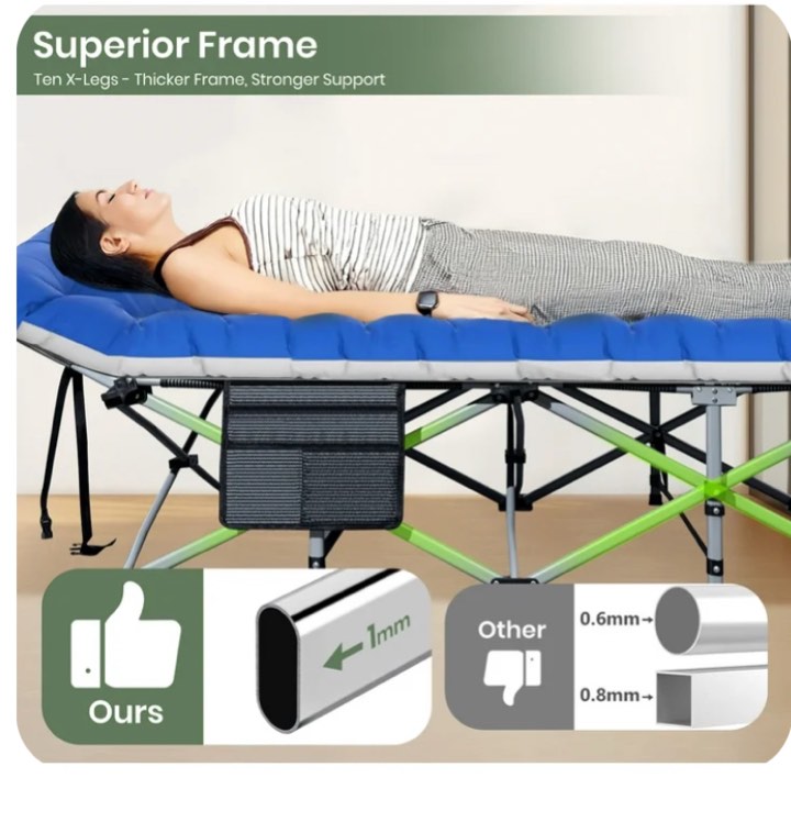 GVDV Folding Camping Cot with 2 Sided Comfort Mattress, Double Layer Oxford Fabric Folding Bed, Portable Sleeping Bed Cot for Camp Office Nap Beach Travel