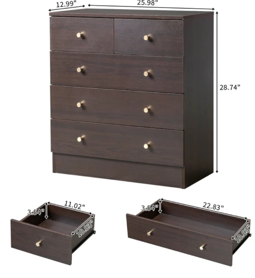 UBesGoo 5 Drawer Wood Dresser for Bedroom, Chest of Drawers, Storage Organization Unit for Clothing, Brown